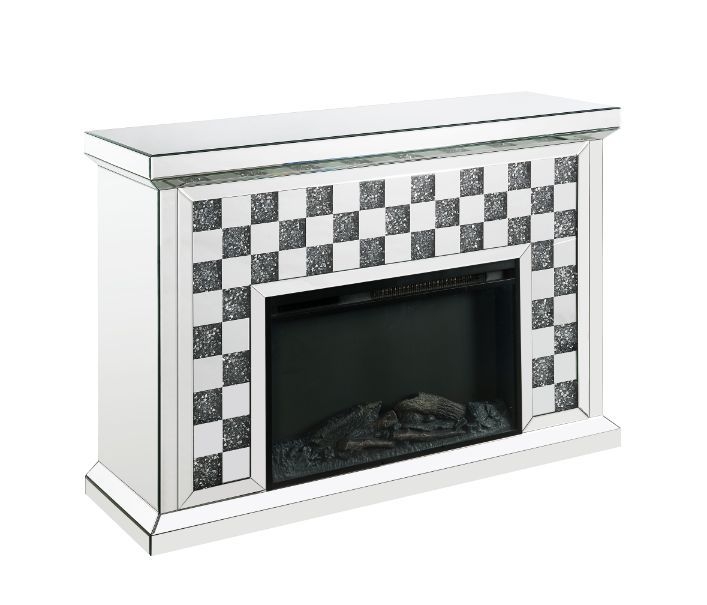 Noralie 90872 Mirror/Faux Diamonds LED Fireplace w/ Adjustable Temperature & Timer