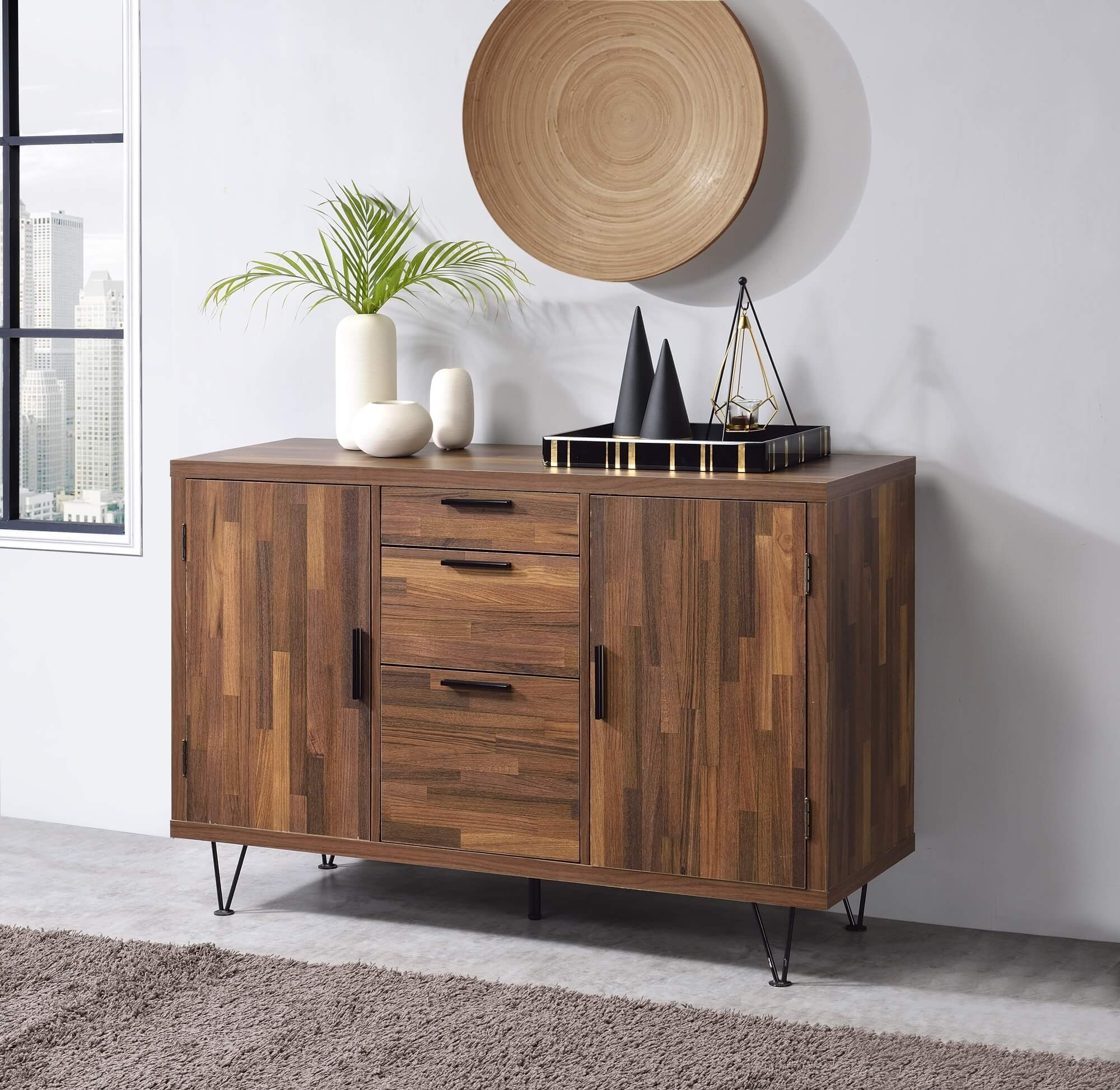 Pinacle Wood/Wood Veneer/Metal Cabinet/Buffet