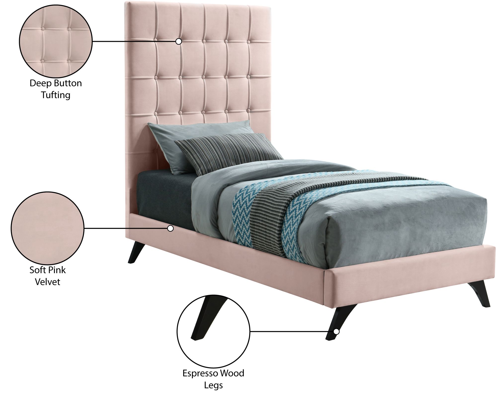 Elly Velvet Twin Size Bed