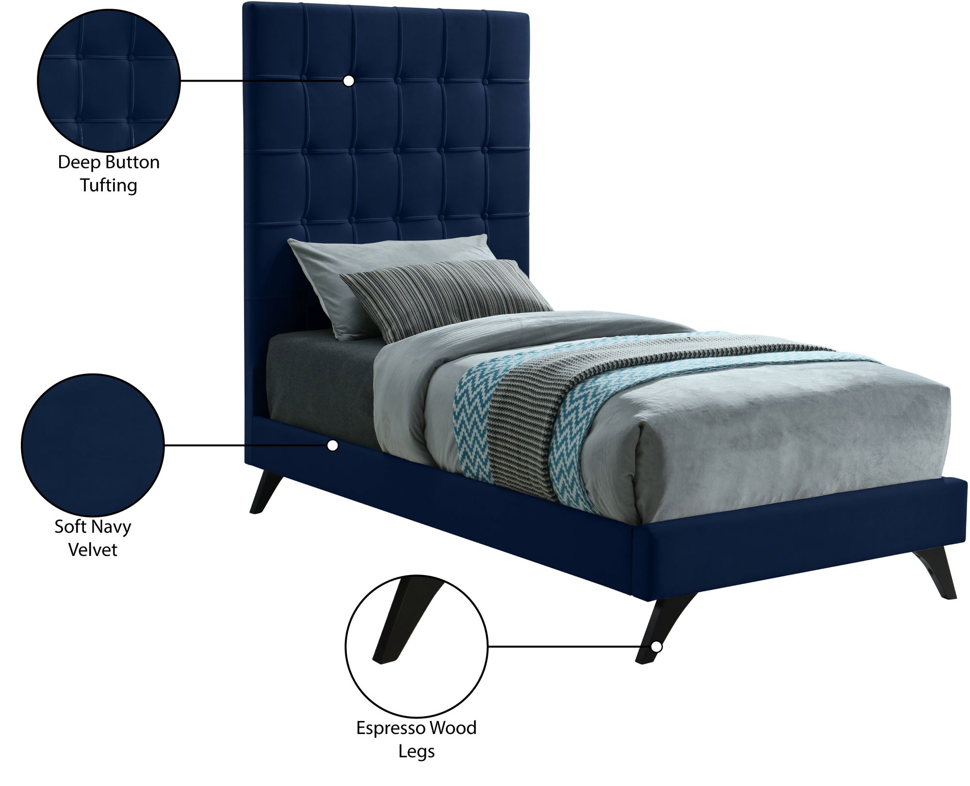 Elly Velvet Twin Size Bed