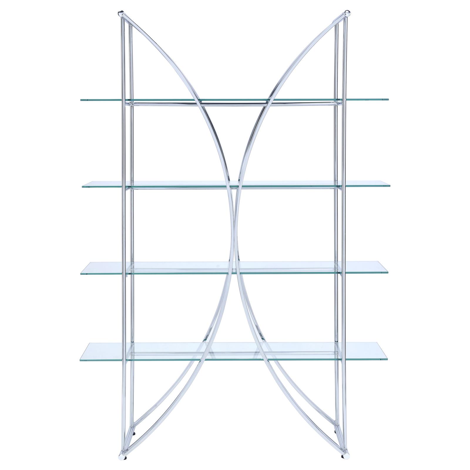 Larson 4-Tier Clear Glass Shelves Bookcase with Chromed Base
