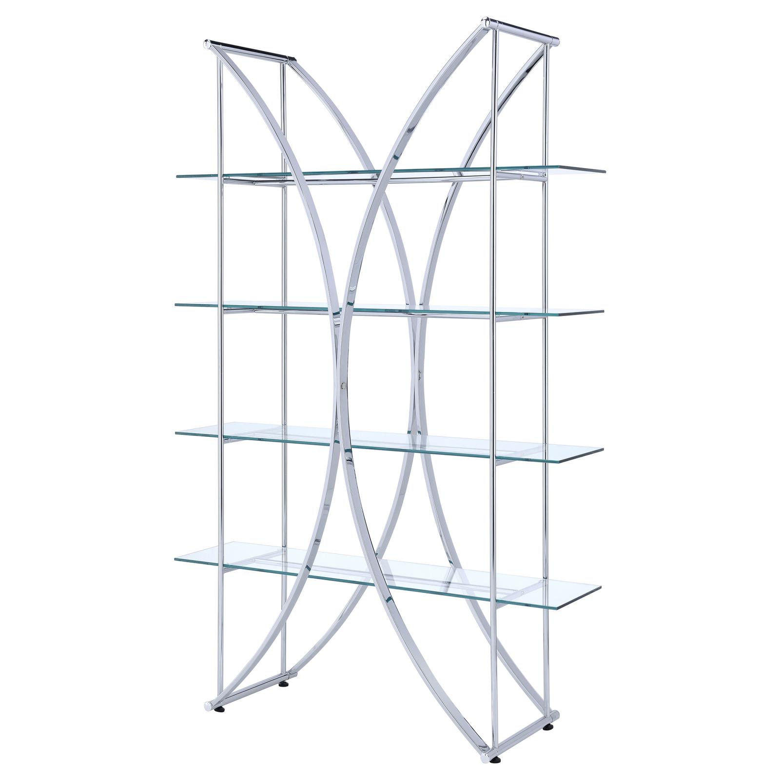 Larson 4-Tier Clear Glass Shelves Bookcase with Chromed Base