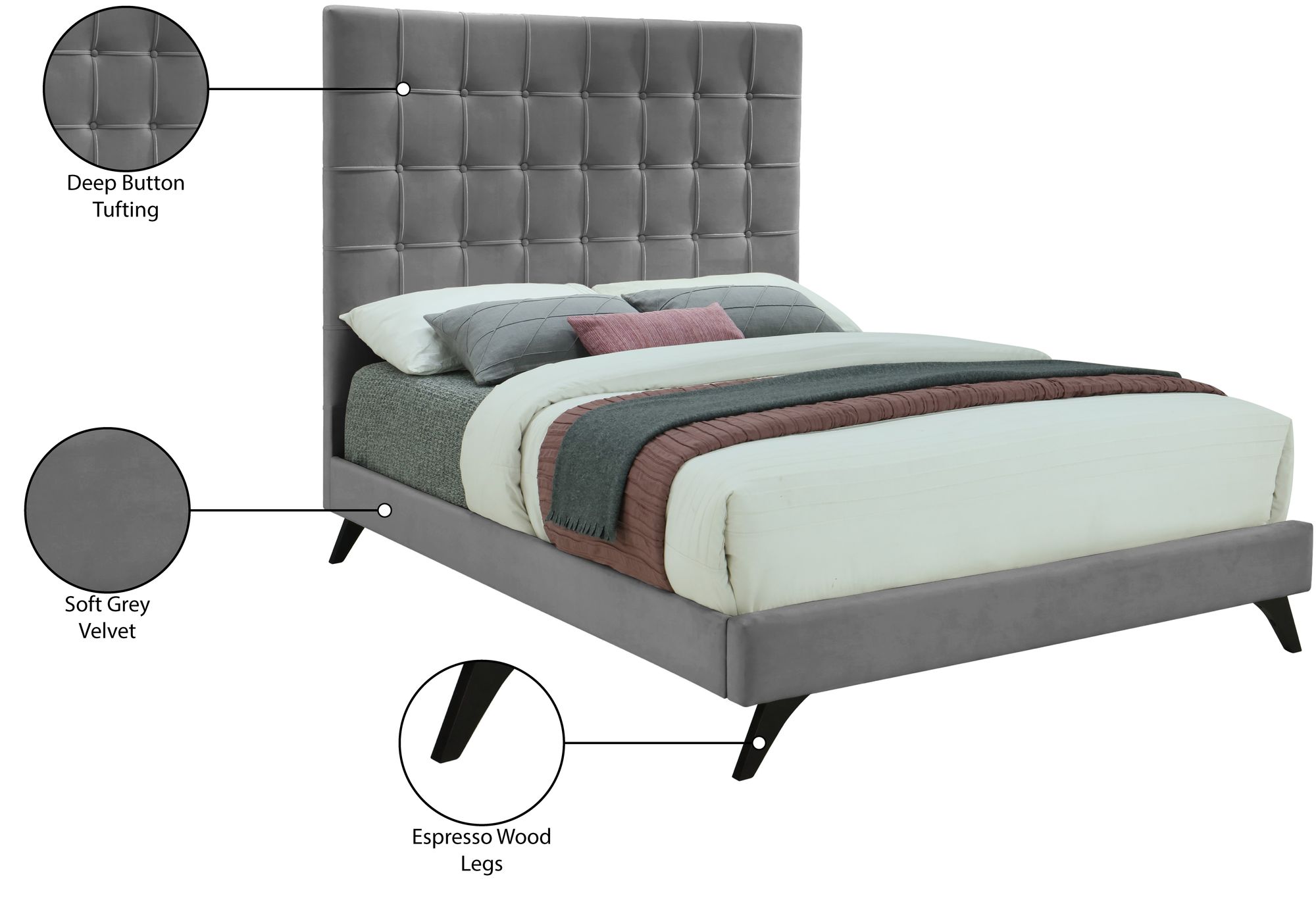 Elly Velvet Queen Size Bed
