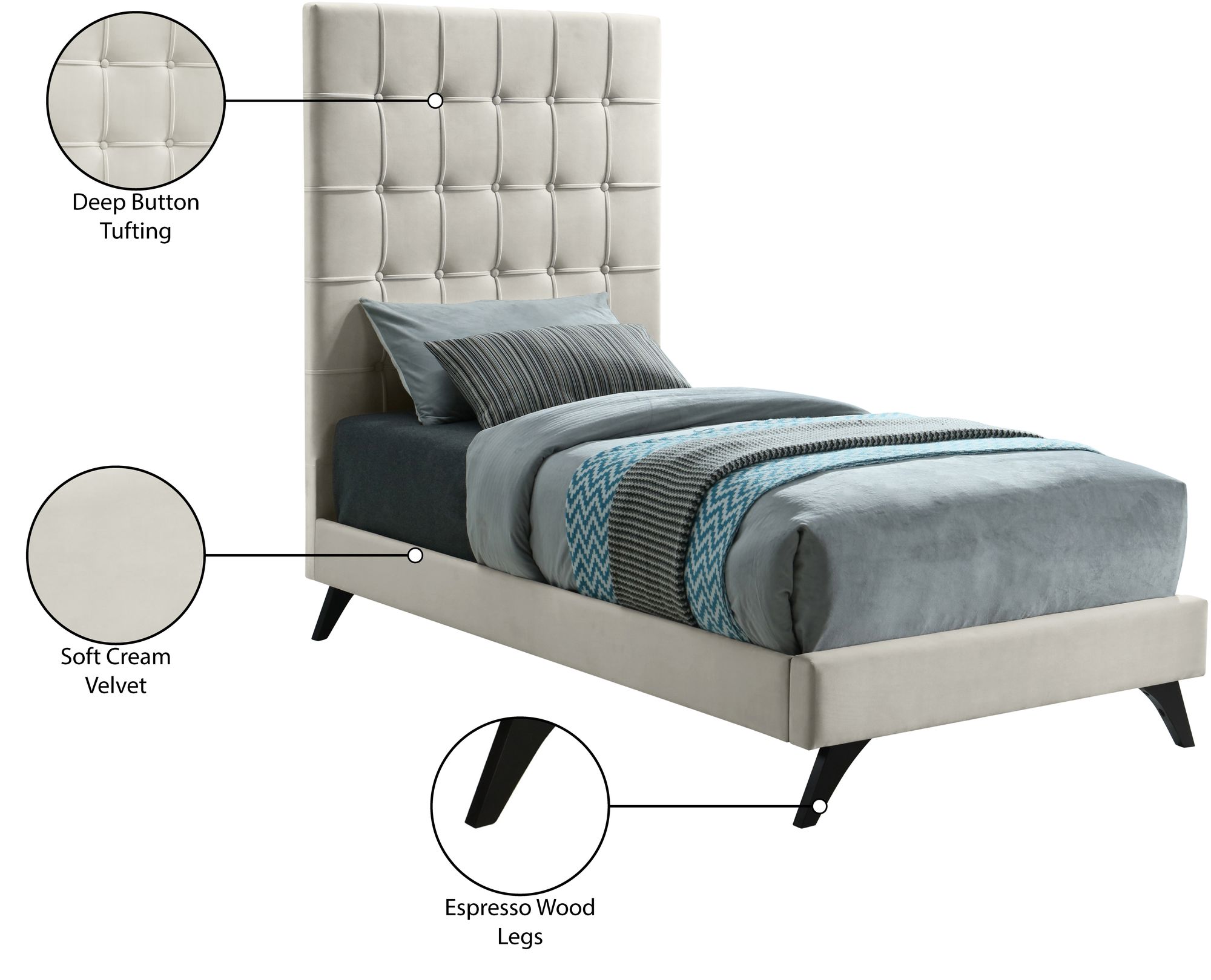 Elly Velvet Twin Size Bed