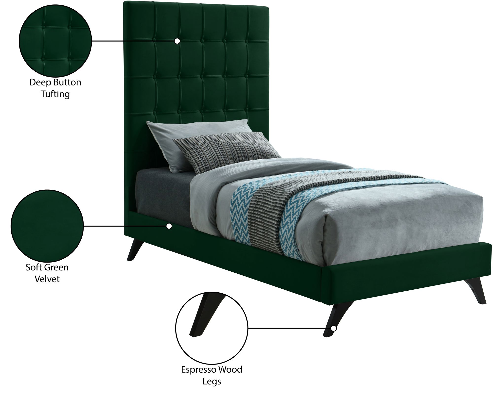 Elly Velvet Twin Size Bed