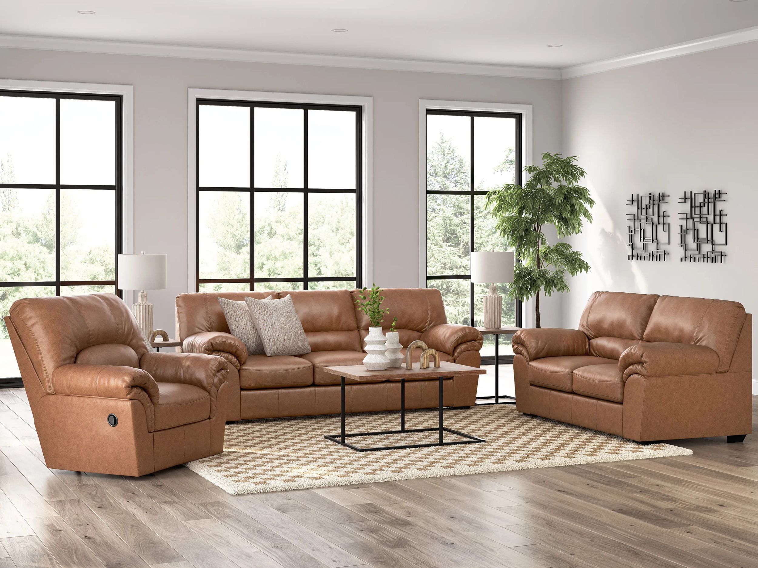 WillowBend Modern Sofa | Faux Leather with Jumbo Stitching