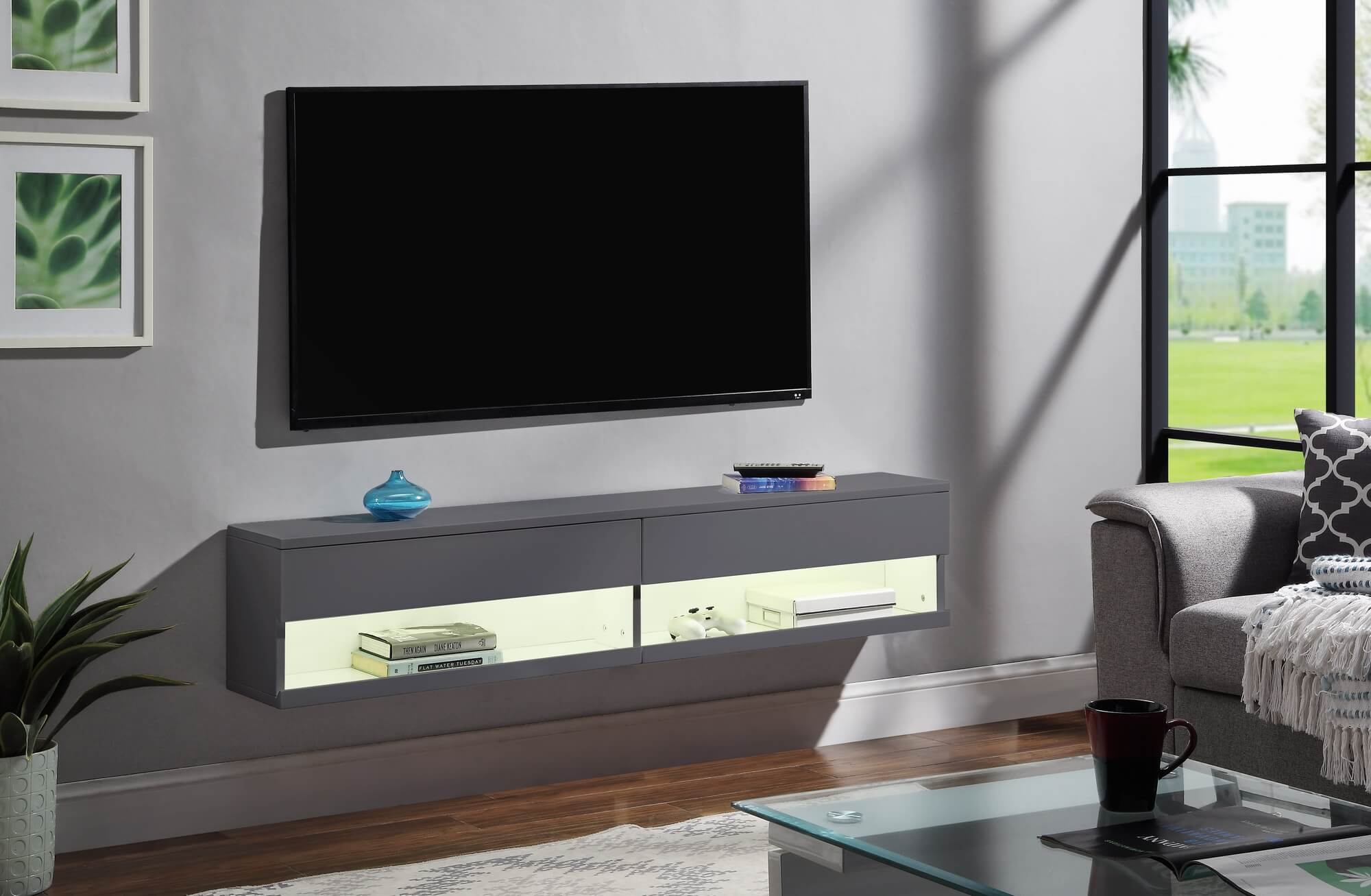 Ximena Wood TV Stand w/ LED Light