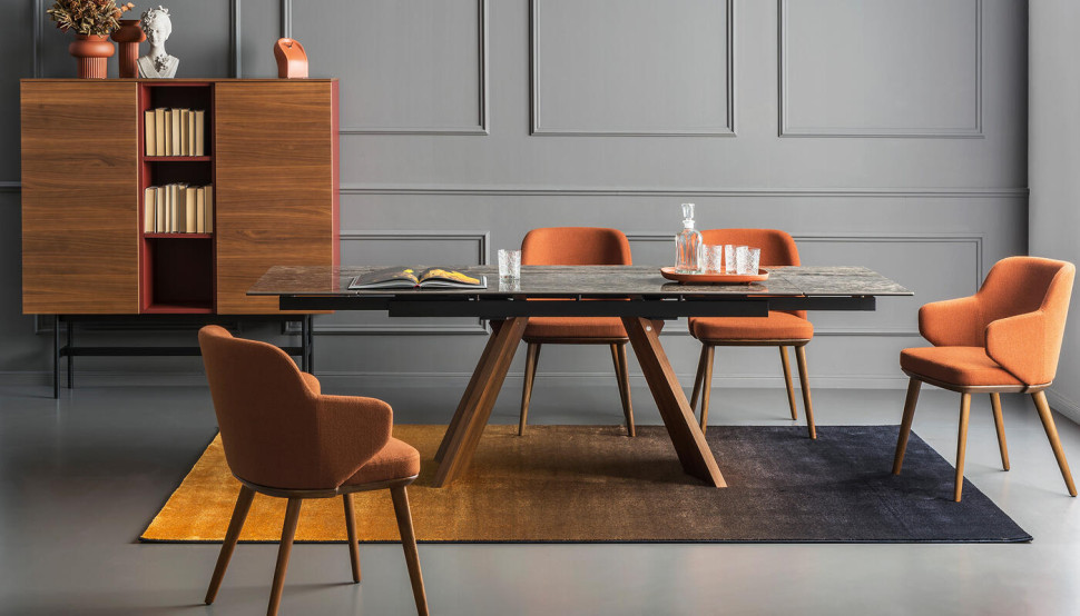 Icaro W78.7"-98.4"-118.1" Ceramic/Wood Customizable Extendable Rectangular Dining Table
