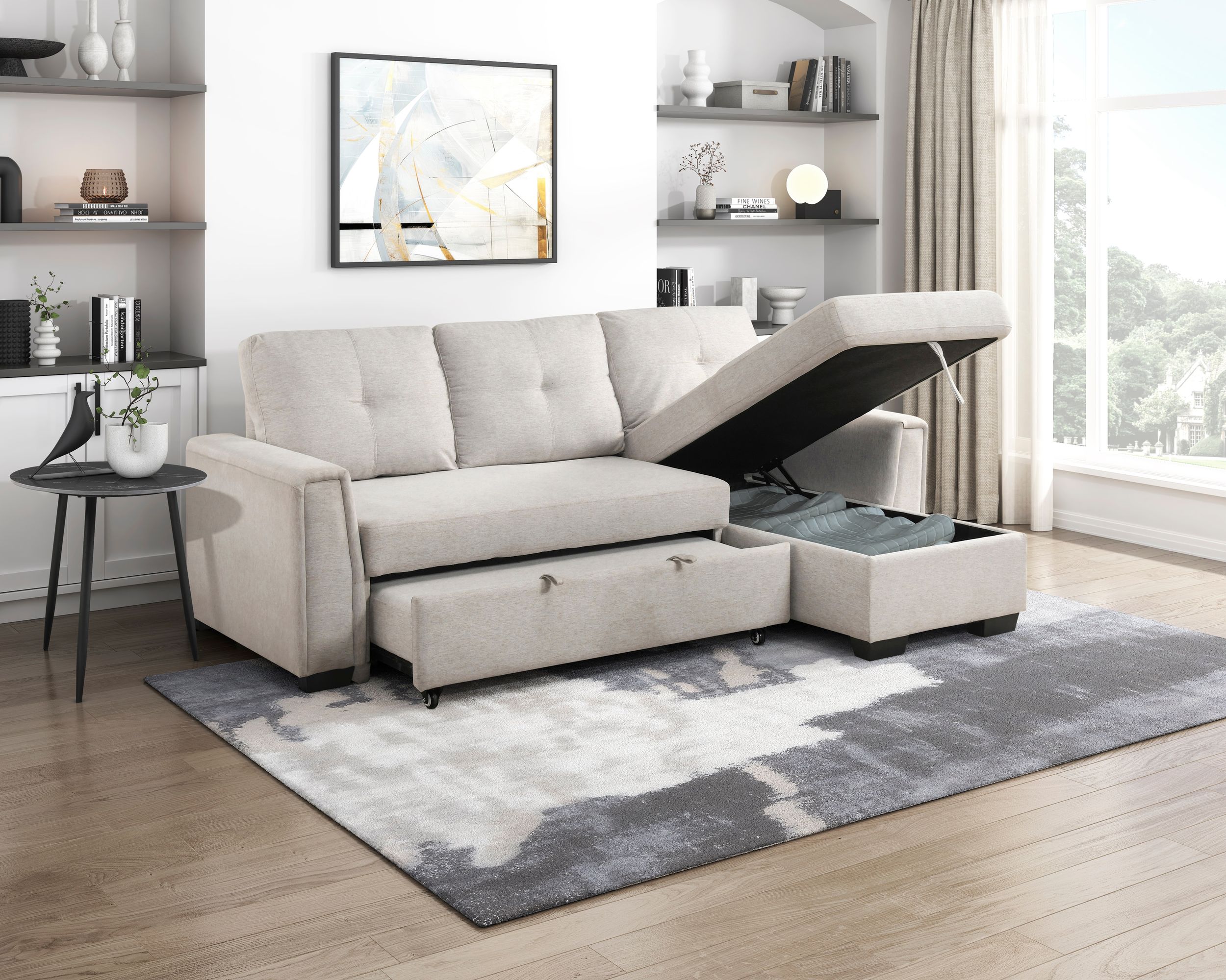 Convene Polyester 2‑Piece Sectional with Reversible Chaise and Pull‑out Bed