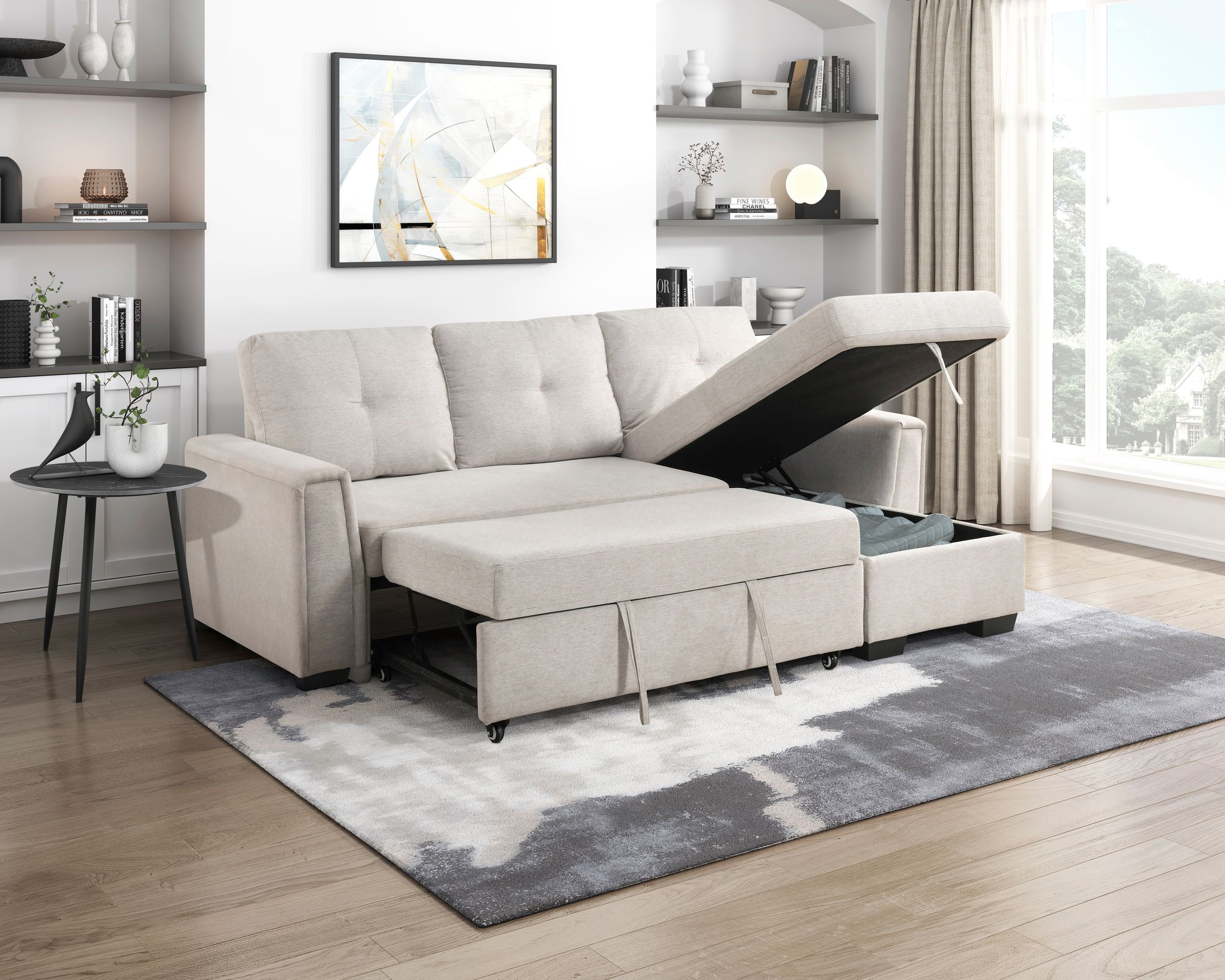 Convene Polyester 2‑Piece Sectional with Reversible Chaise and Pull‑out Bed