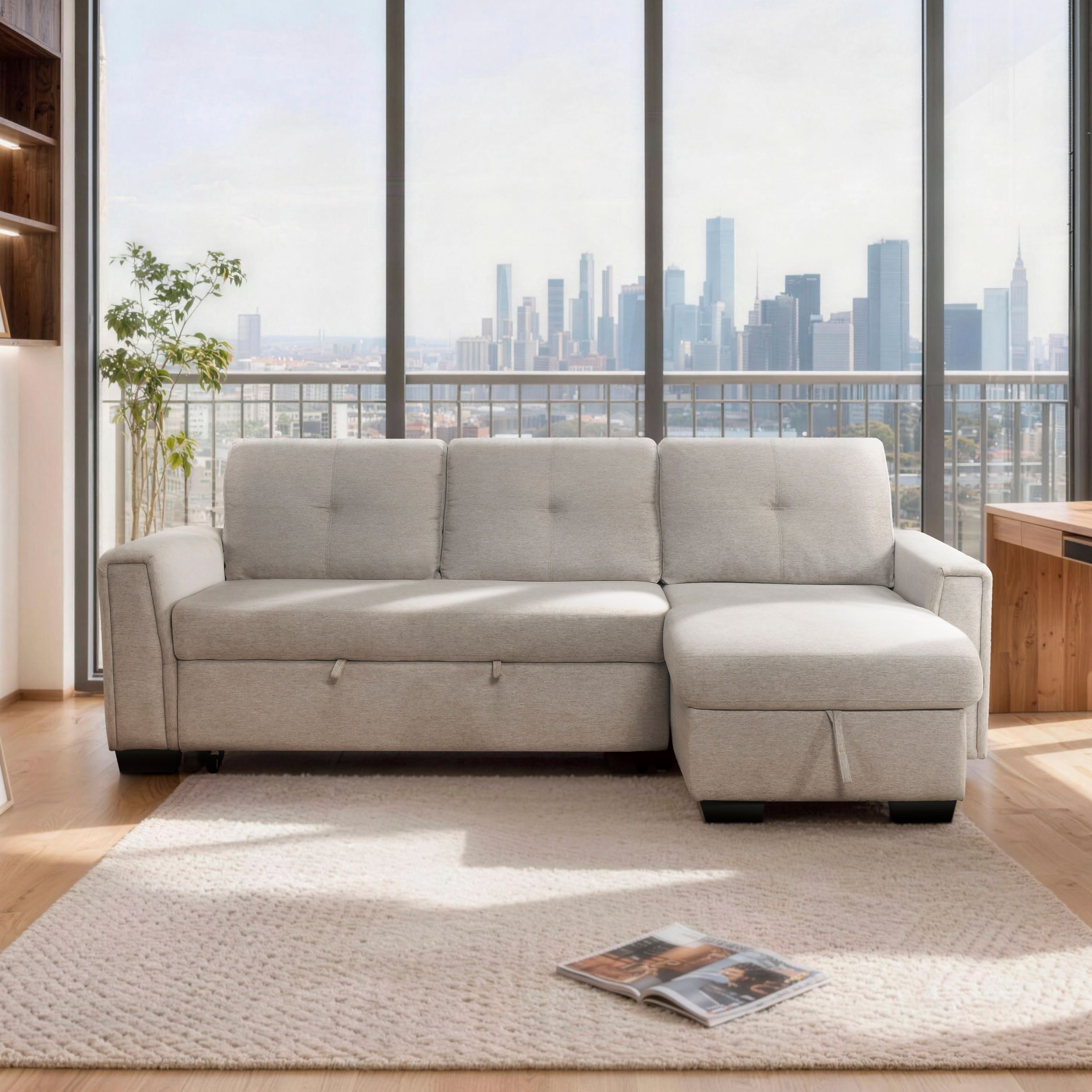 Convene Polyester 2‑Piece Sectional with Reversible Chaise and Pull‑out Bed