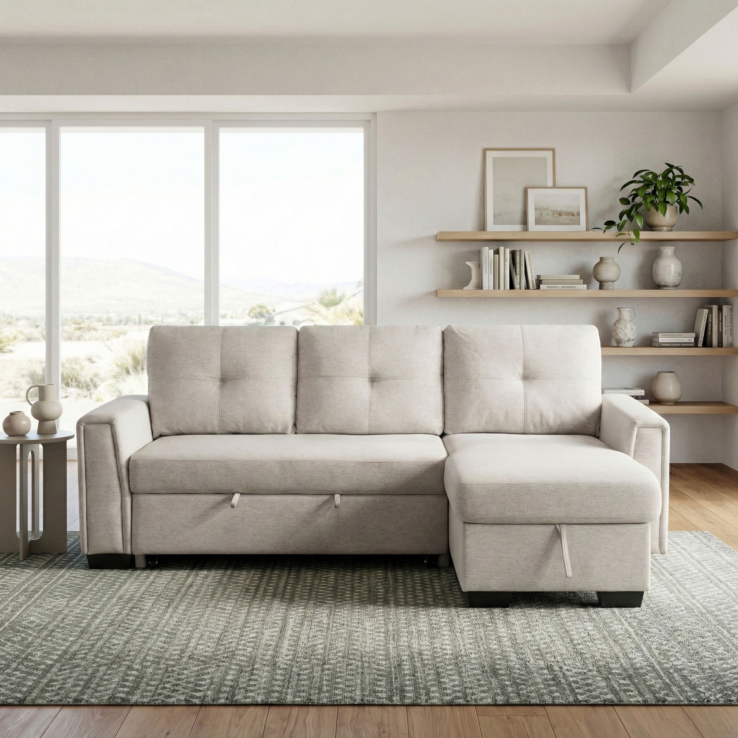 Convene Polyester 2‑Piece Sectional with Reversible Chaise and Pull‑out Bed