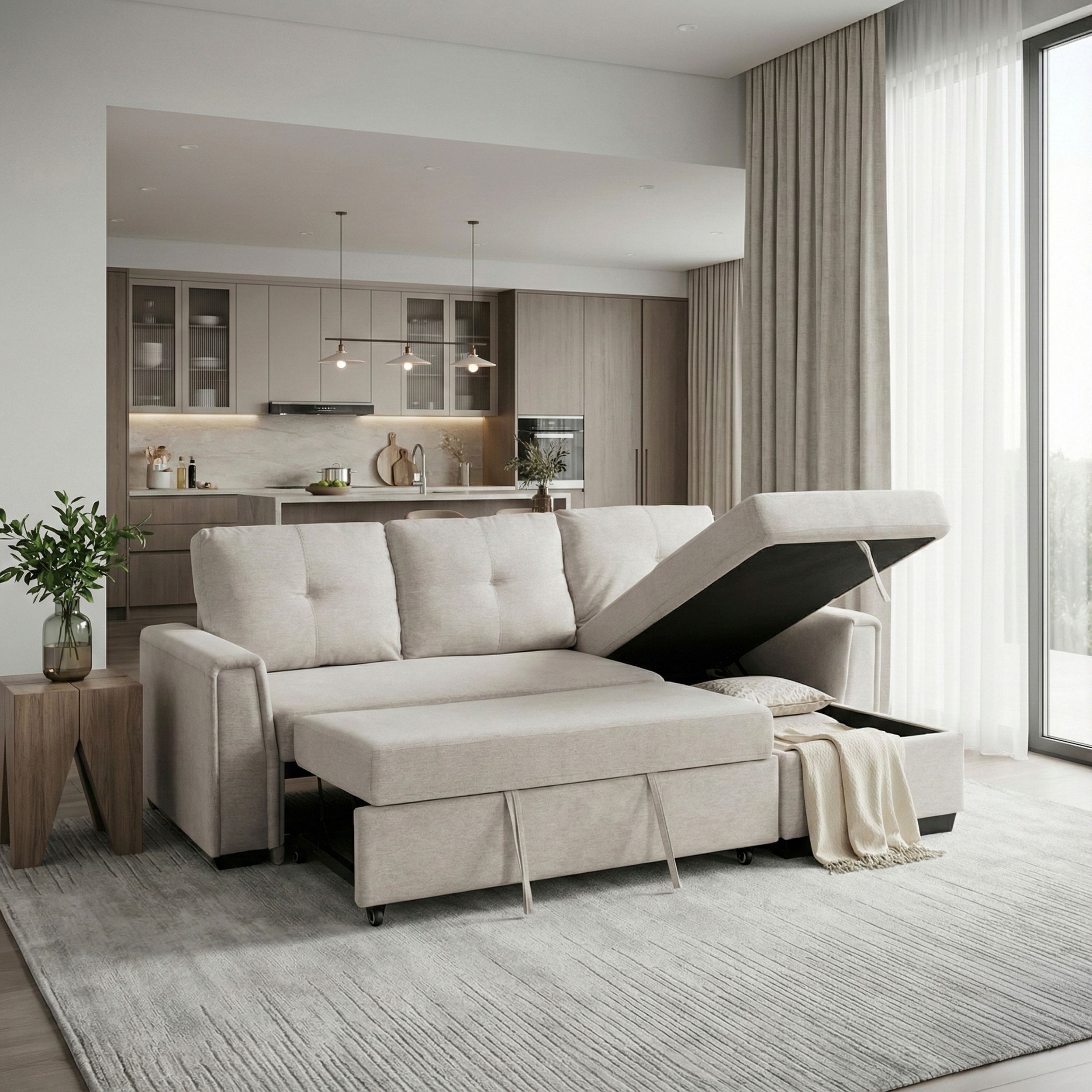 Convene Polyester 2‑Piece Sectional with Reversible Chaise and Pull‑out Bed