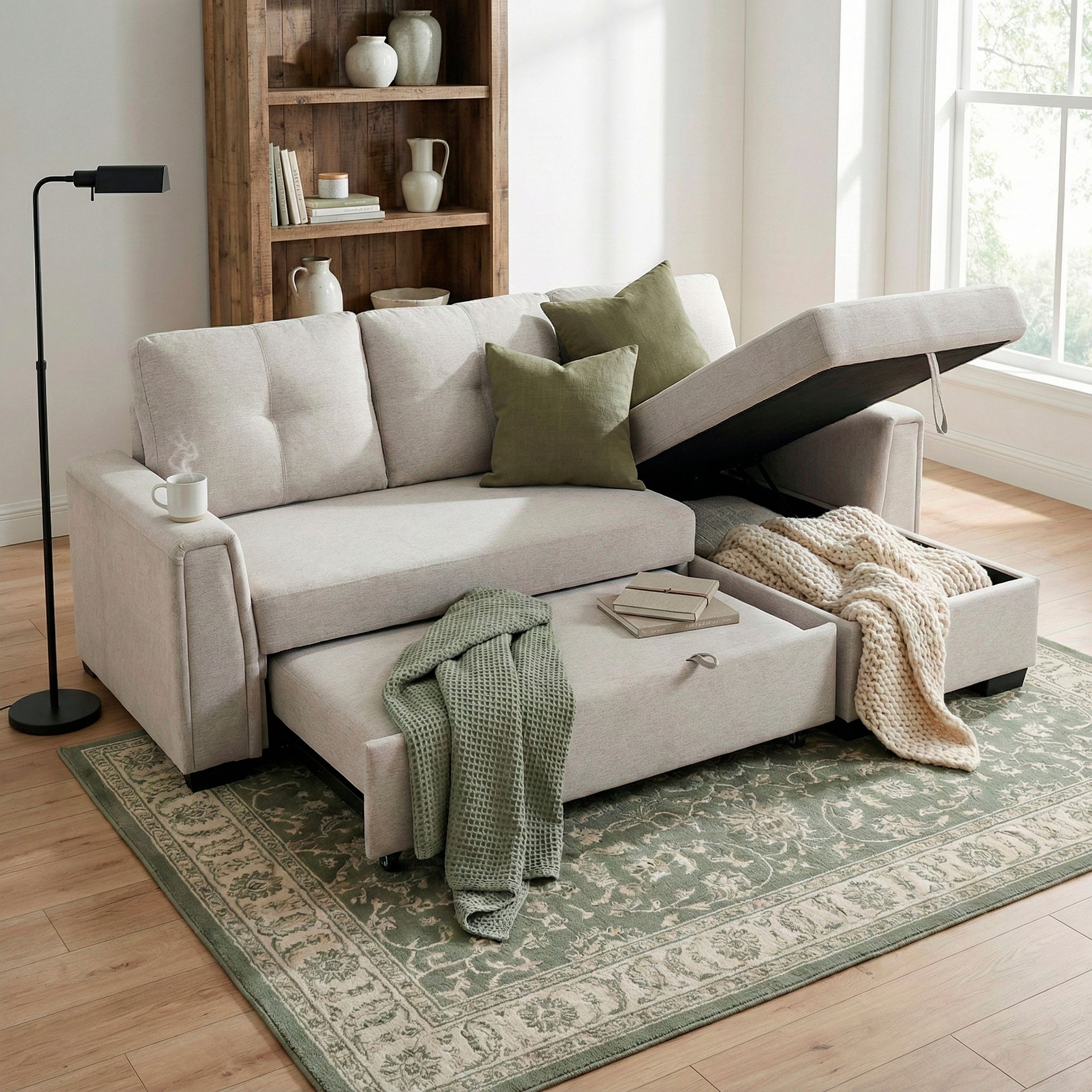 Convene Polyester 2‑Piece Sectional with Reversible Chaise and Pull‑out Bed