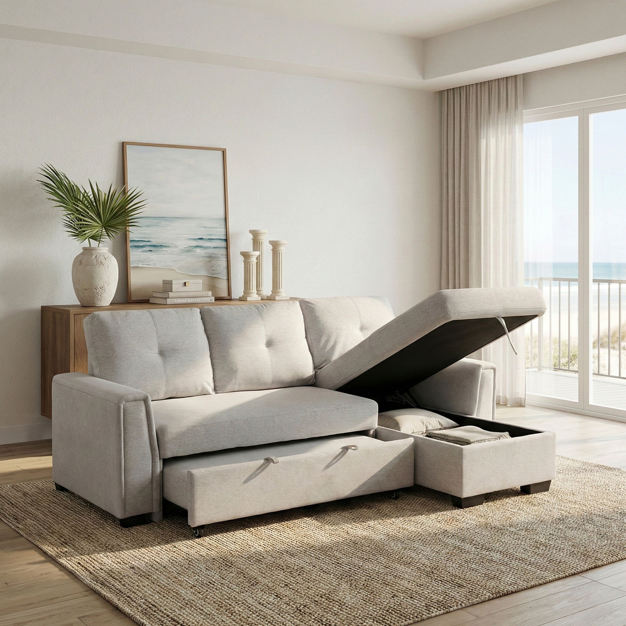 Convene Polyester 2‑Piece Sectional with Reversible Chaise and Pull‑out Bed