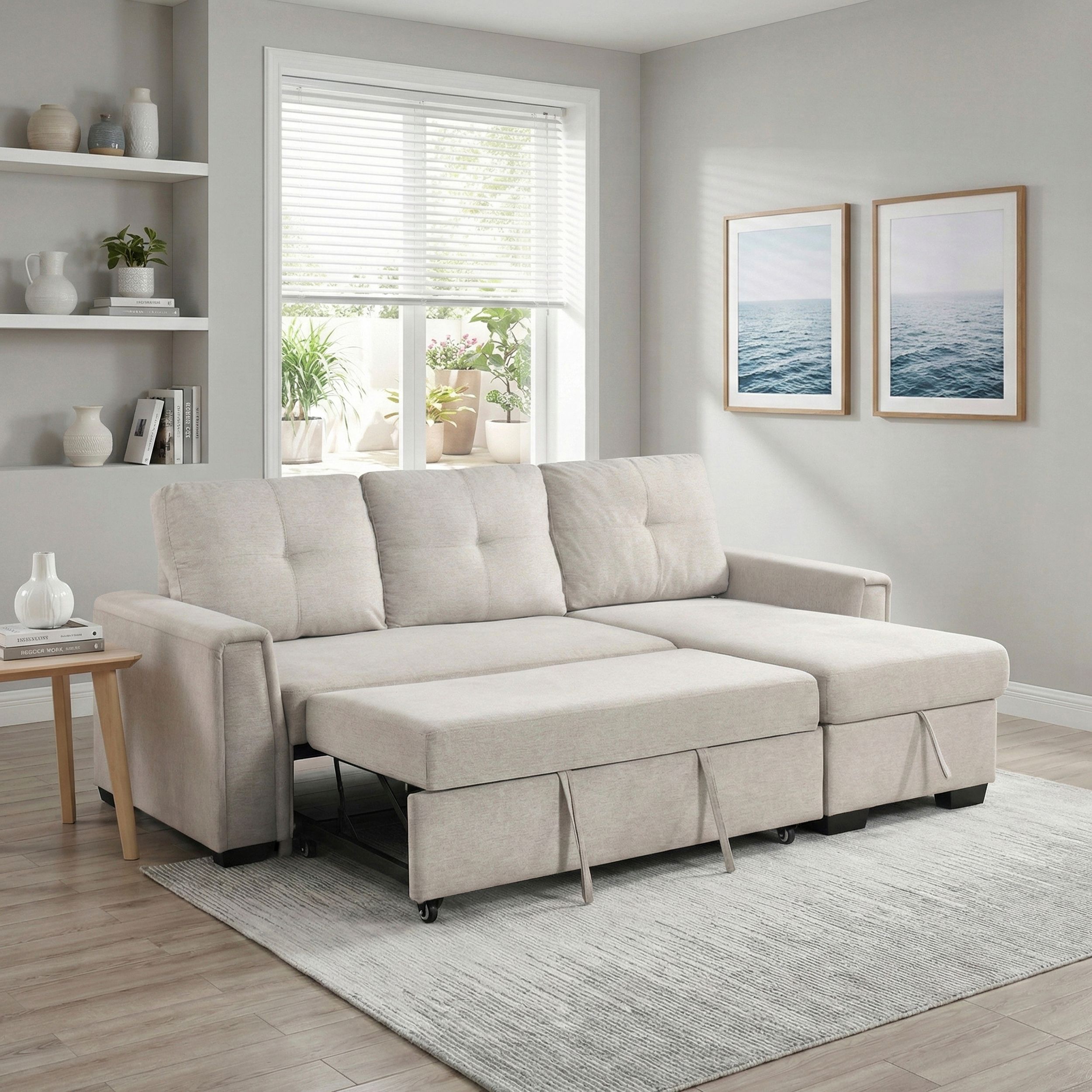Convene Polyester 2‑Piece Sectional with Reversible Chaise and Pull‑out Bed