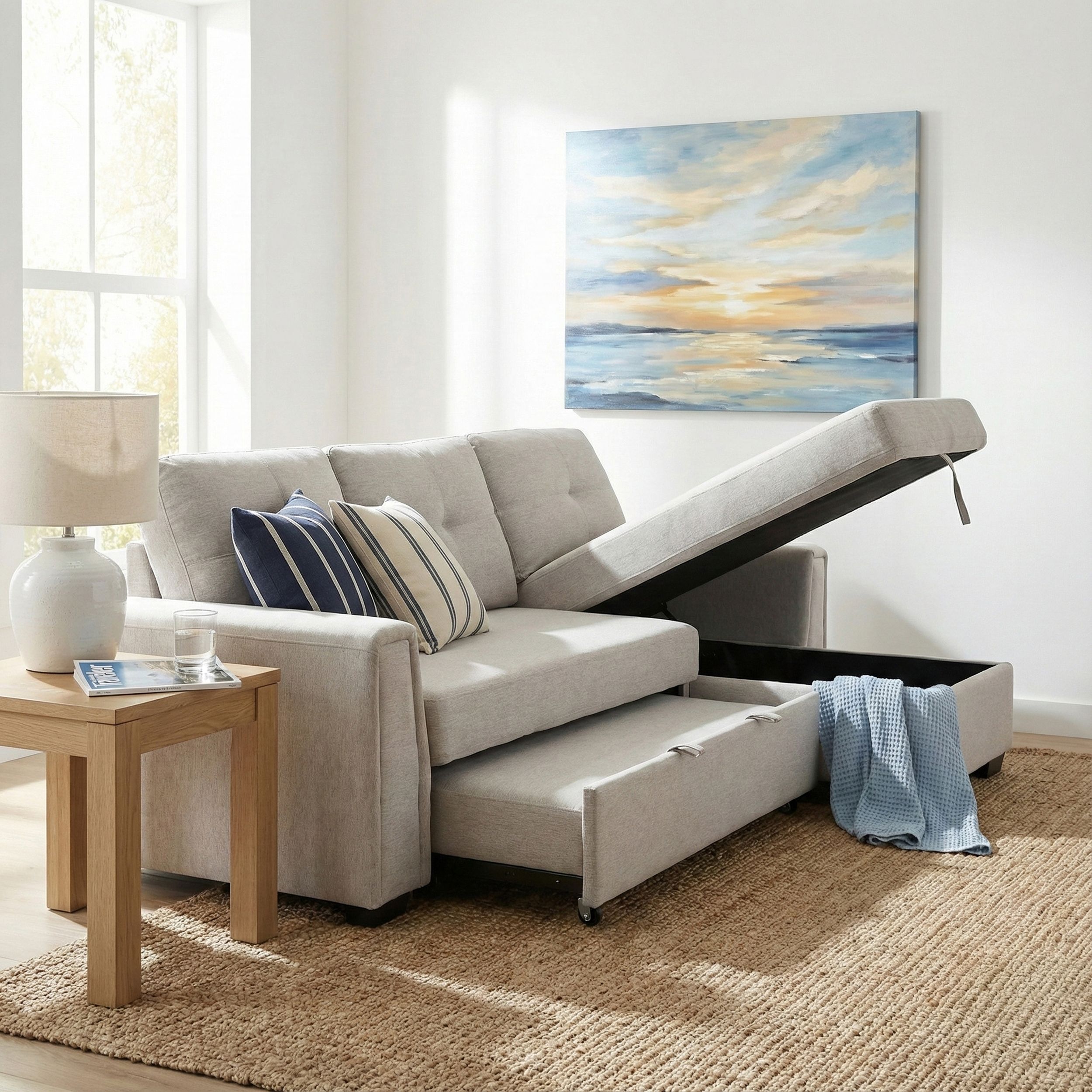 Convene Polyester 2‑Piece Sectional with Reversible Chaise and Pull‑out Bed