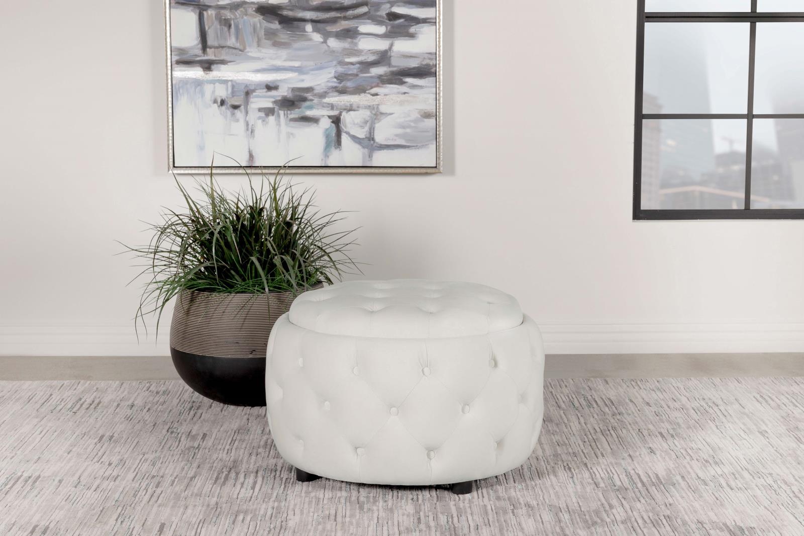 Angelina Tufted Velvet Storage Round Ottoman