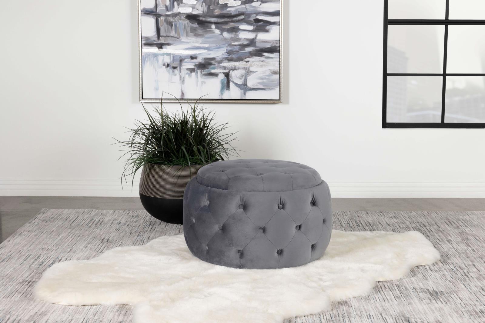 Angelina Tufted Velvet Storage Round Ottoman