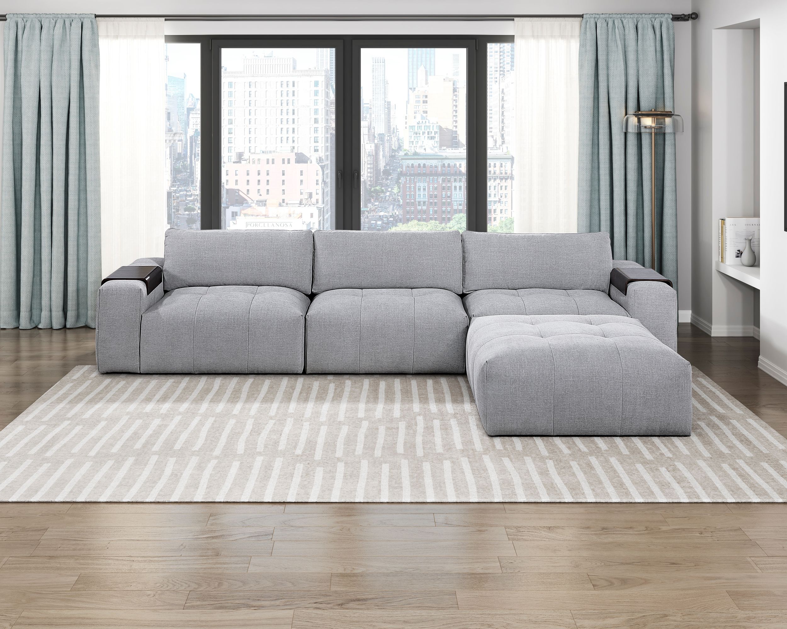 Tidal Polyester 4‑Piece Modular Sofa Chaise with Ottoman