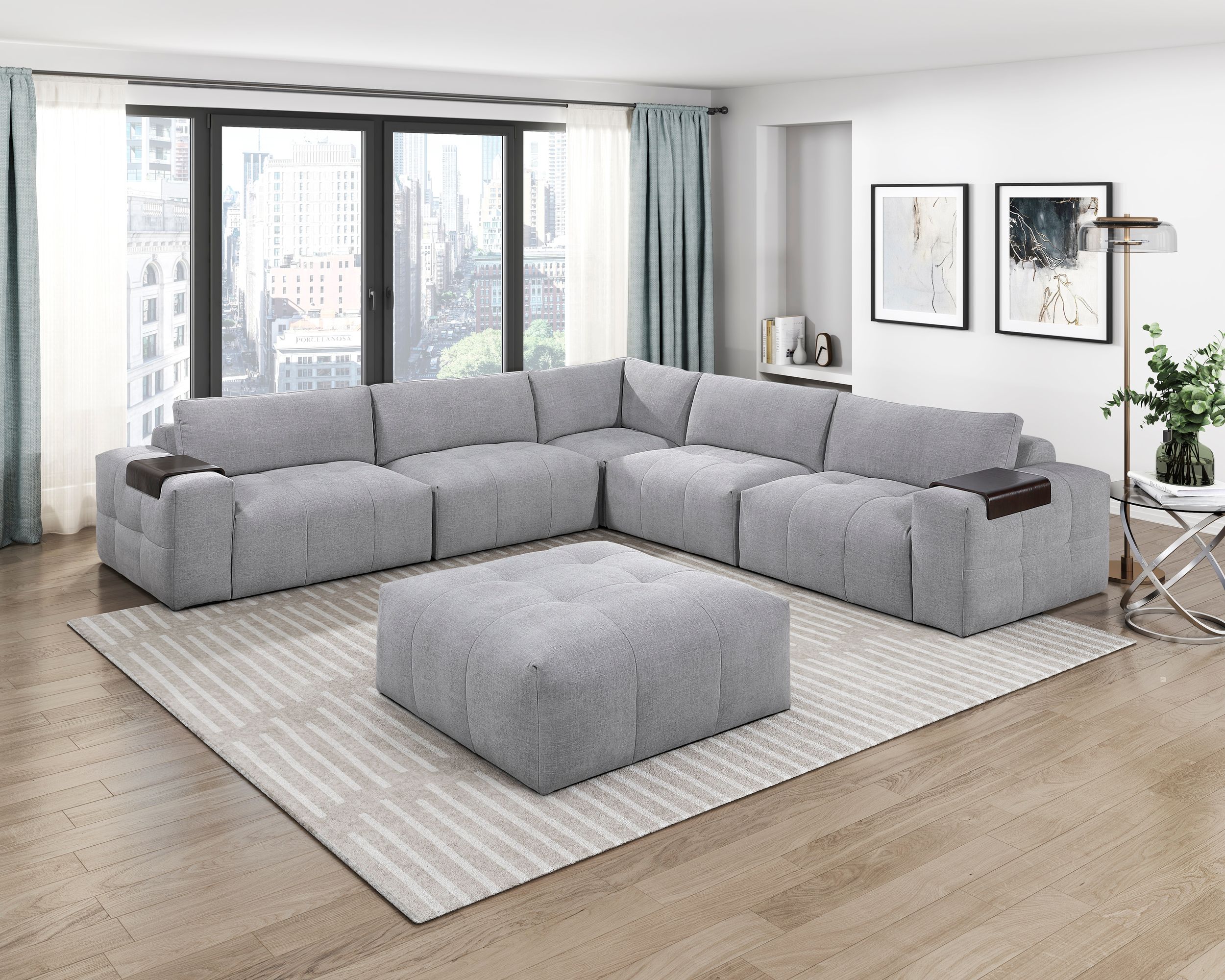 Tidal Polyester 4‑Piece Modular Sofa Chaise with Ottoman