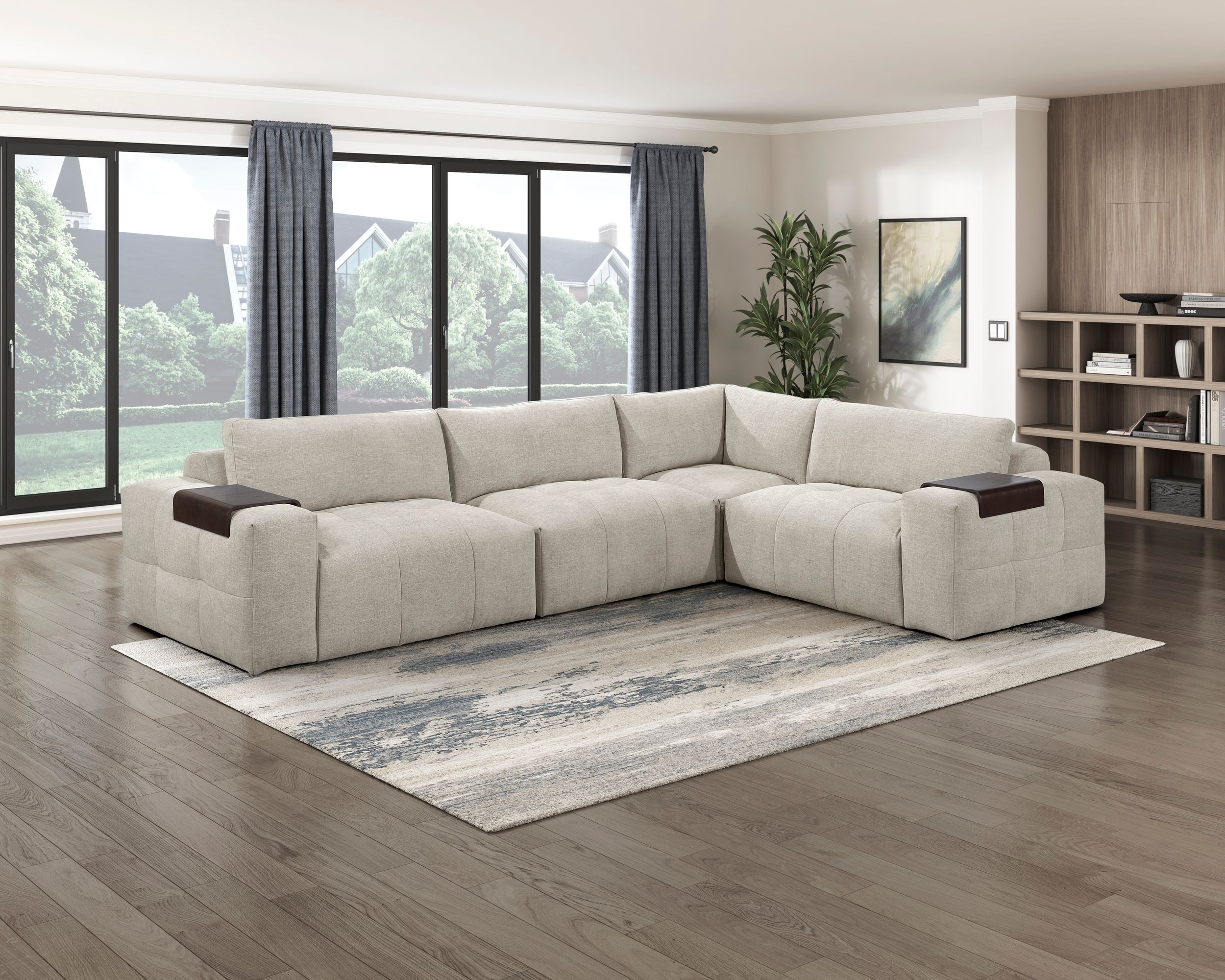 Tidal Polyester 4‑Piece Modular Sofa Chaise with Ottoman