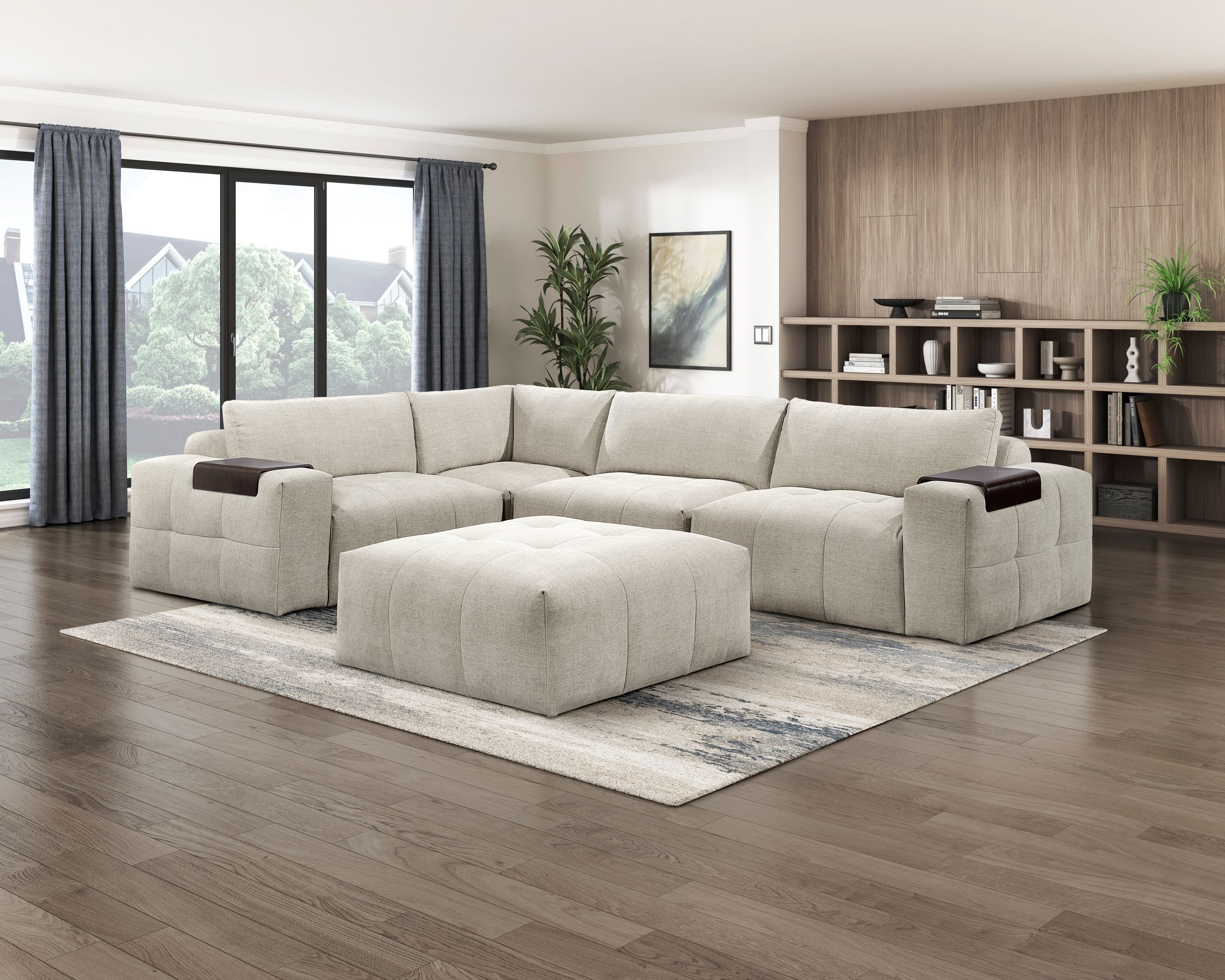Tidal Square Polyester Ottoman with Casters