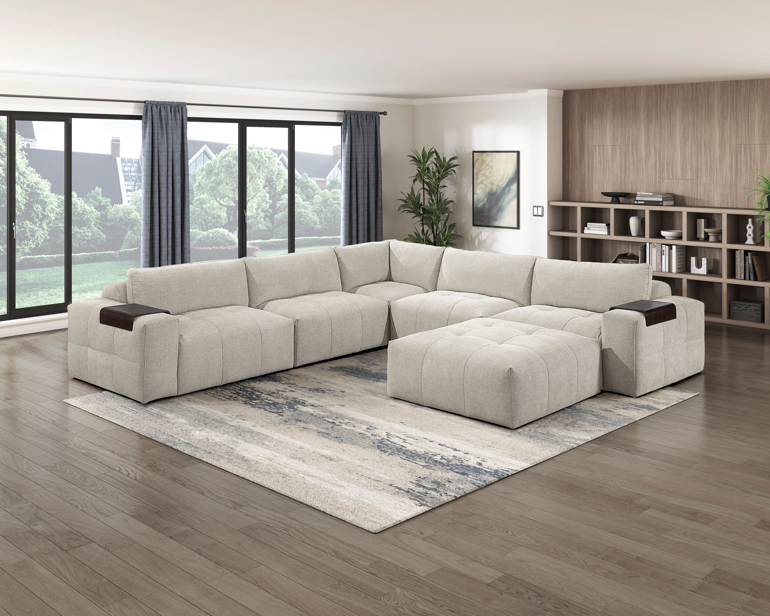 Tidal Square Polyester Ottoman with Casters