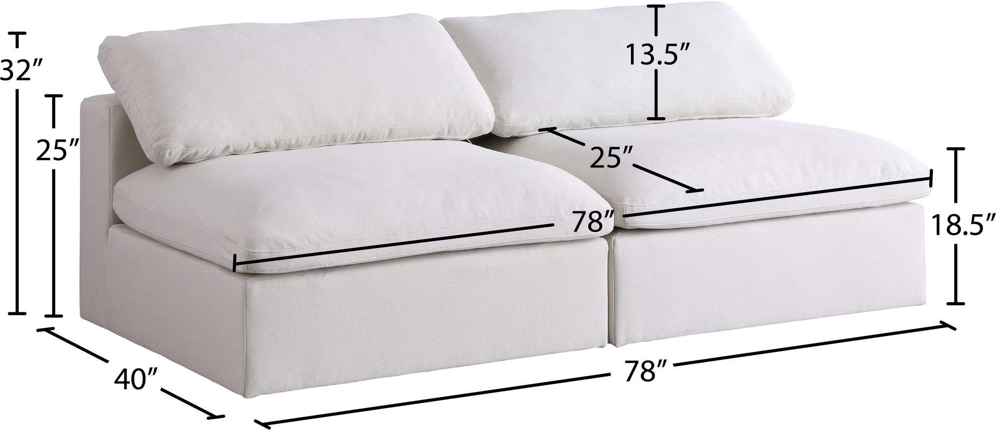 Serene 78" Linen Fabric Deluxe Comfort Modular Armless Sofa