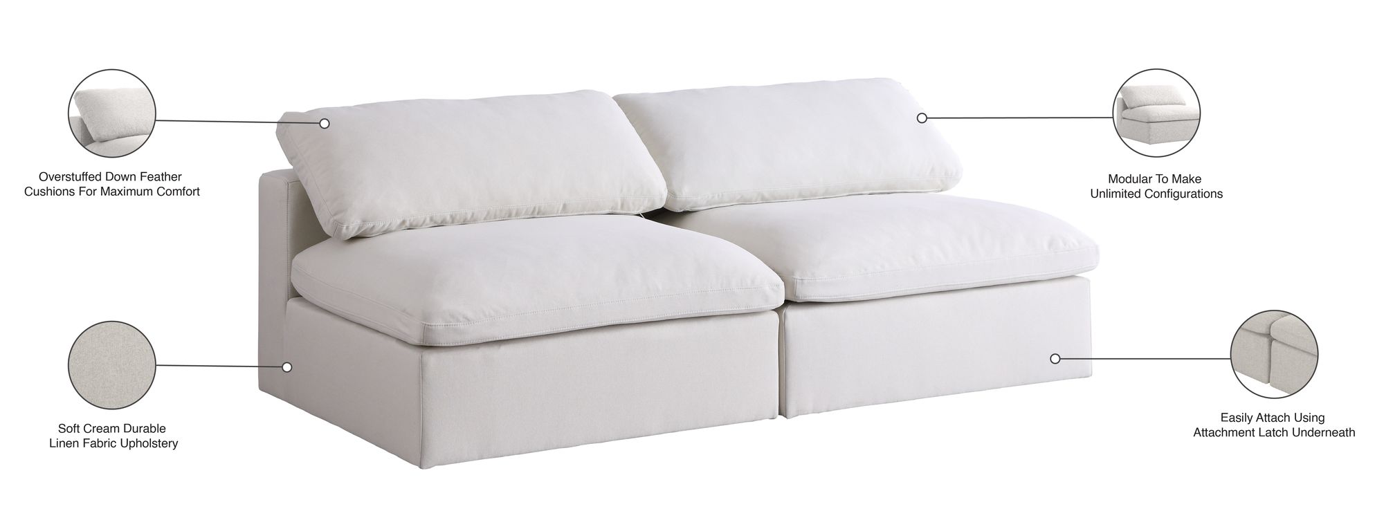 Serene 78" Linen Fabric Deluxe Comfort Modular Armless Sofa