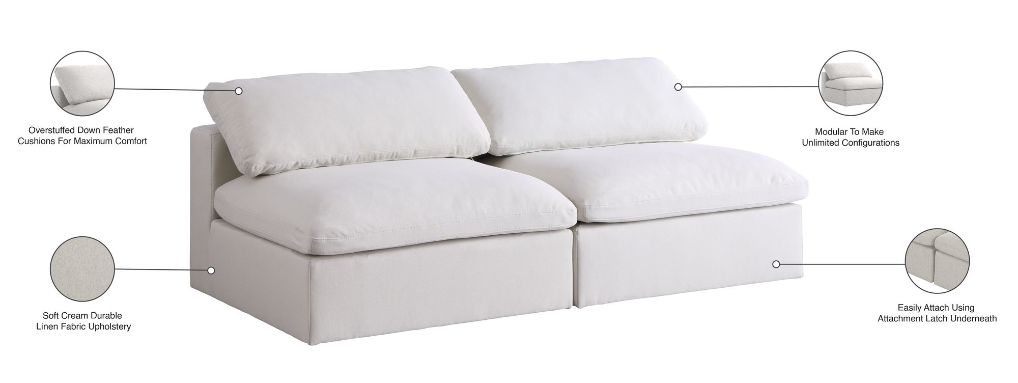 Serene 78" Linen Fabric Deluxe Comfort Modular Armless Sofa