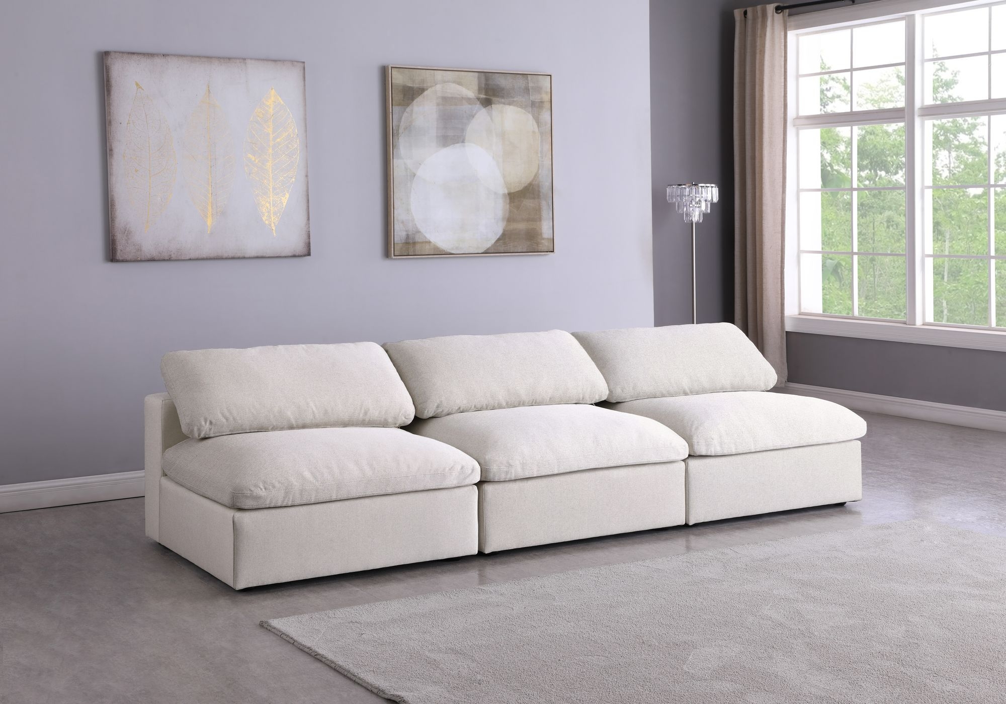 Serene 117" Linen Fabric Deluxe Comfort Modular Armless Sofa