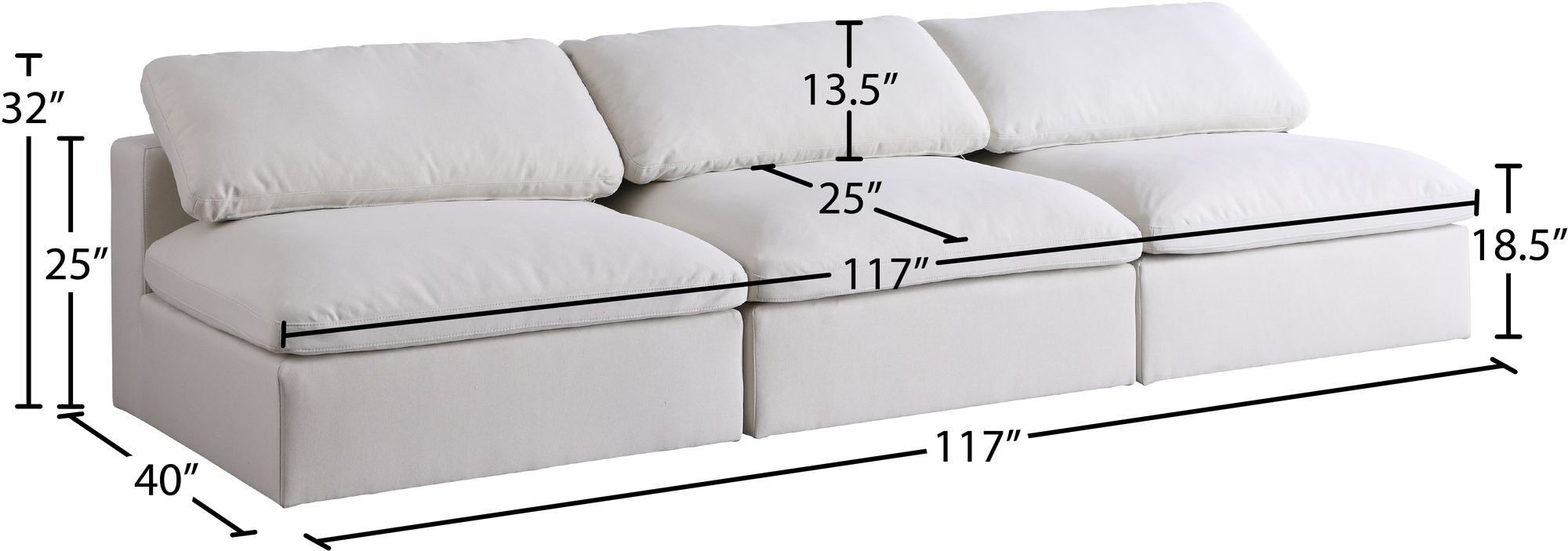 Serene 117" Linen Fabric Deluxe Comfort Modular Armless Sofa