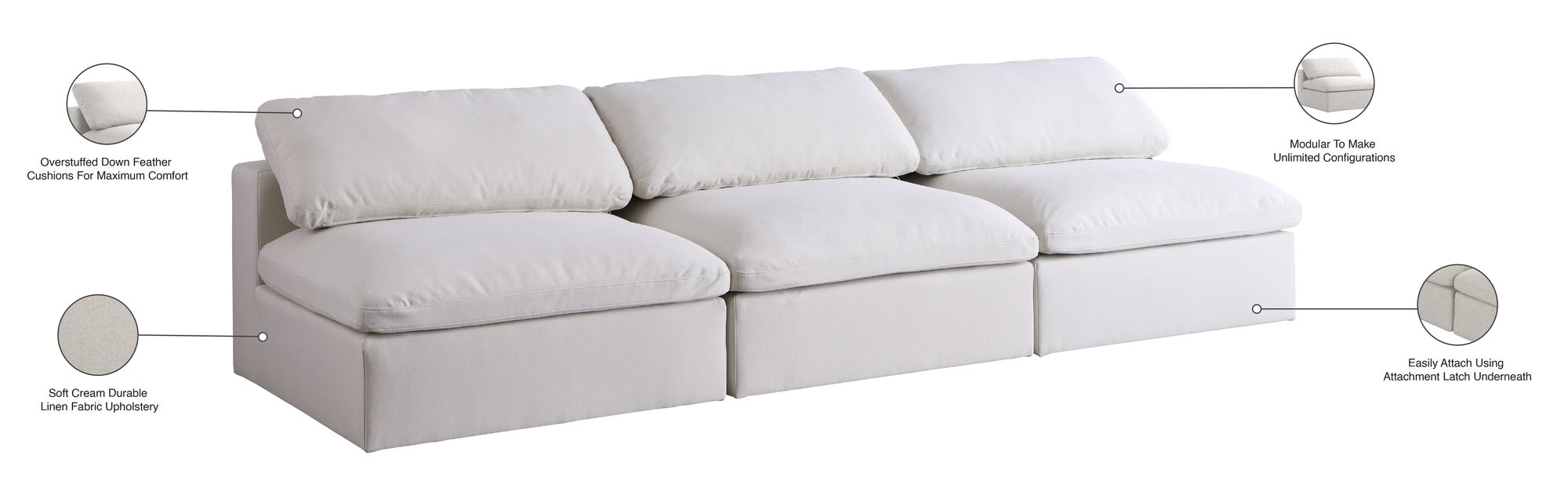 Serene 117" Linen Fabric Deluxe Comfort Modular Armless Sofa