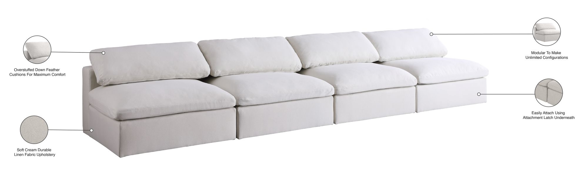 Serene 156" Linen Fabric Deluxe Comfort Modular Armless Sofa