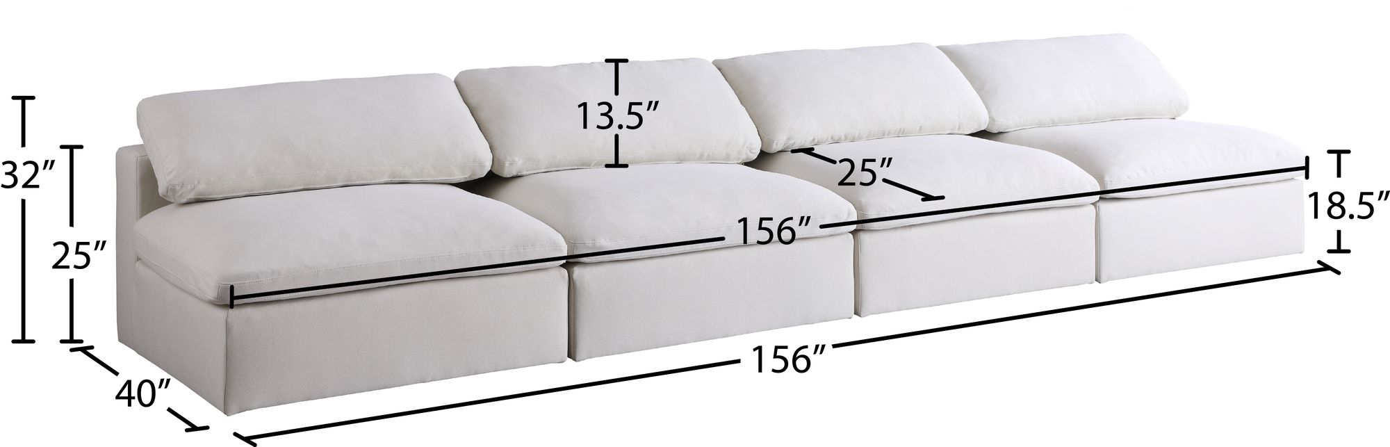 Serene 156" Linen Fabric Deluxe Comfort Modular Armless Sofa