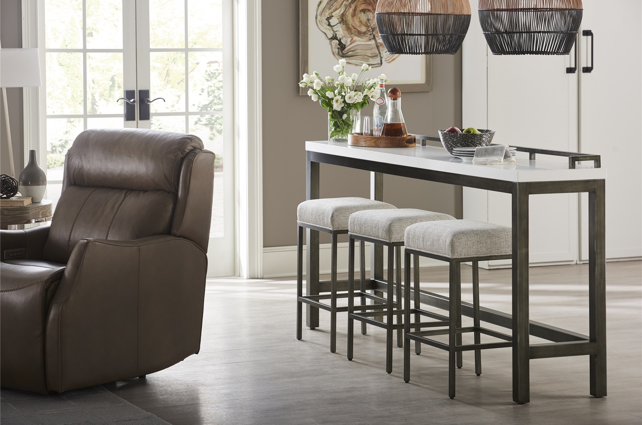 Essence Wood/Metal Console Table w/3 Stools