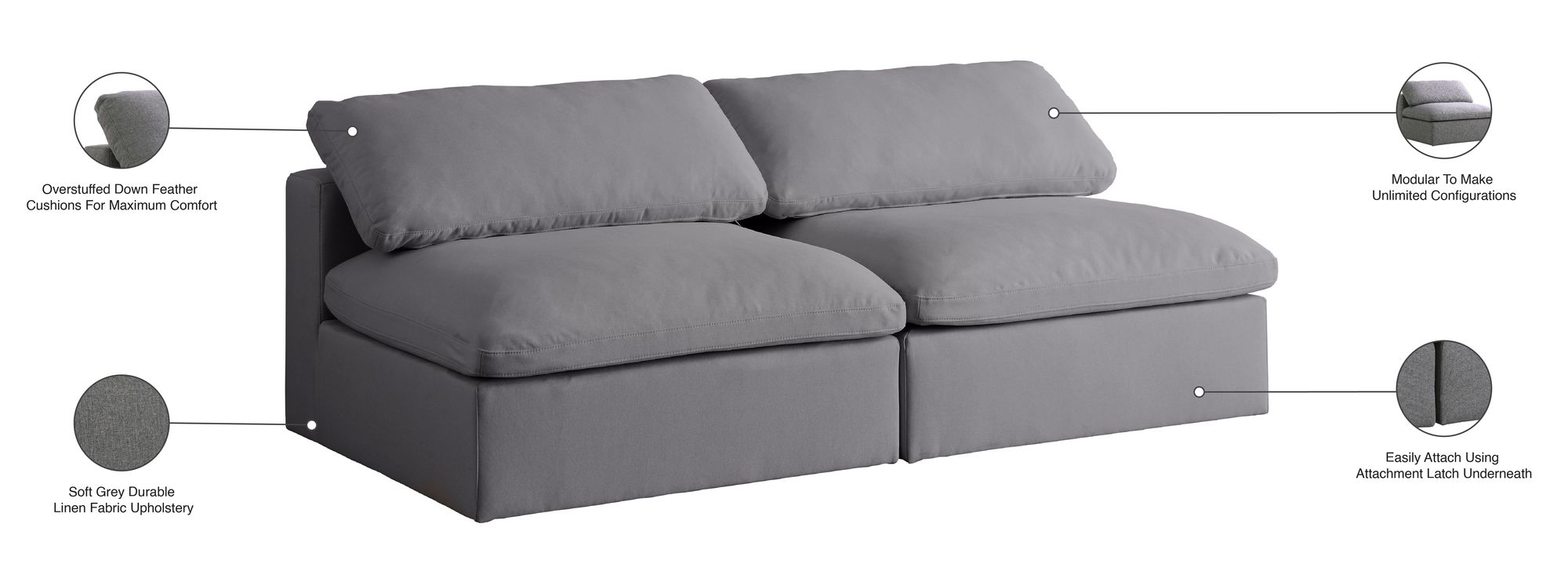 Serene 78" Linen Fabric Deluxe Comfort Modular Armless Sofa