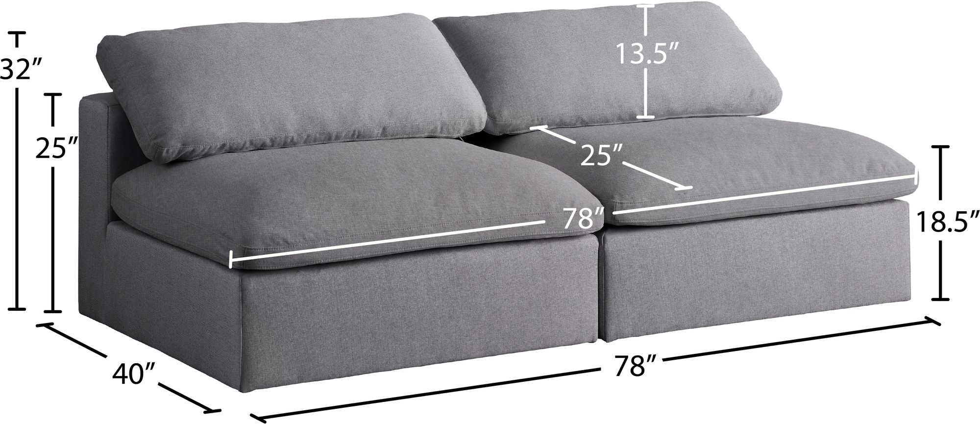Serene 78" Linen Fabric Deluxe Comfort Modular Armless Sofa