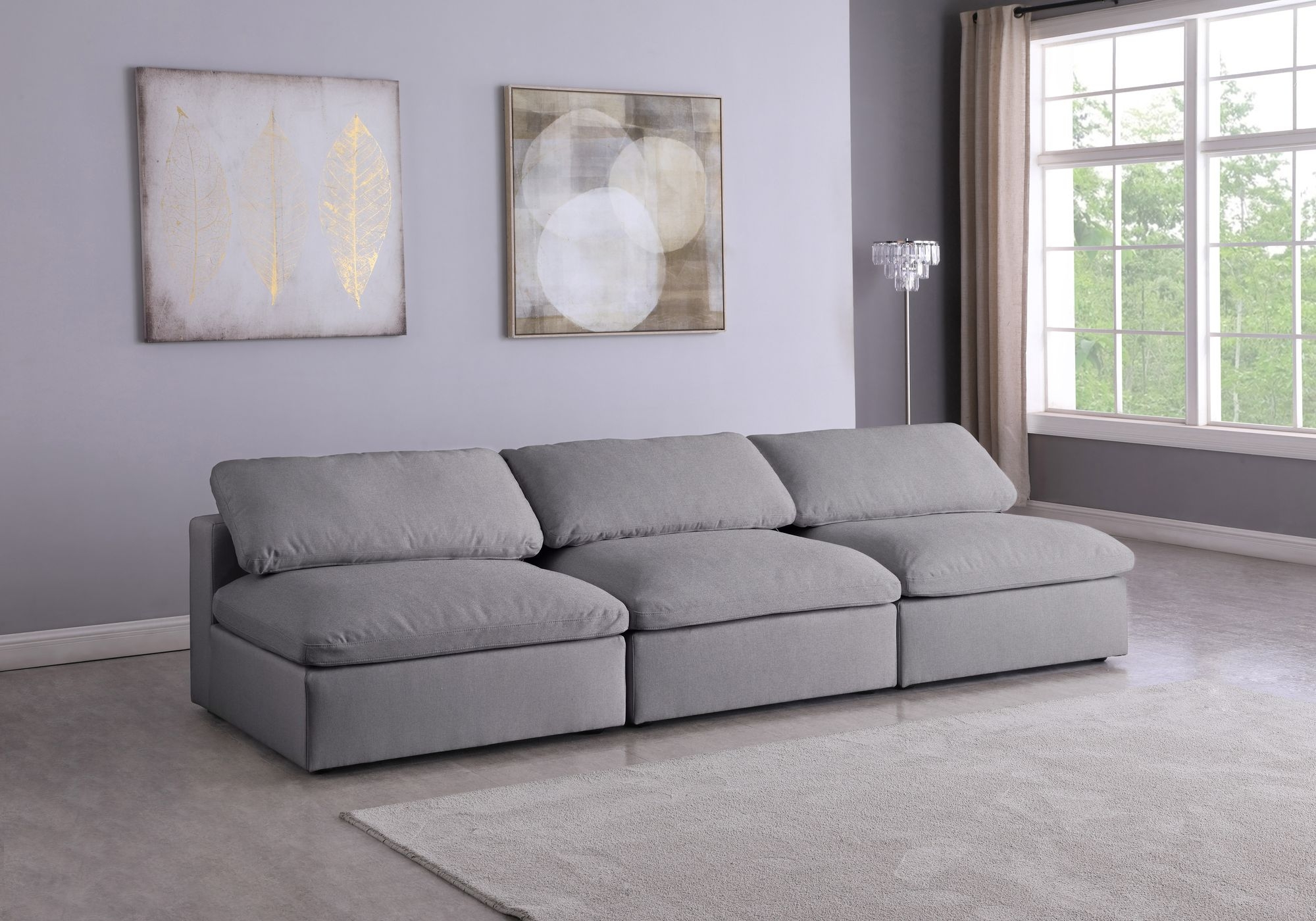 Serene 117" Linen Fabric Deluxe Comfort Modular Armless Sofa