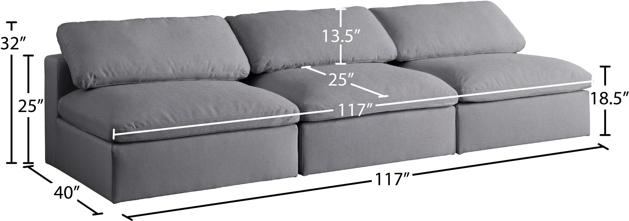 Serene 117" Linen Fabric Deluxe Comfort Modular Armless Sofa