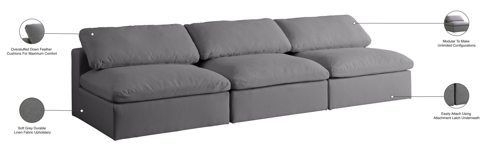 Serene 117" Linen Fabric Deluxe Comfort Modular Armless Sofa