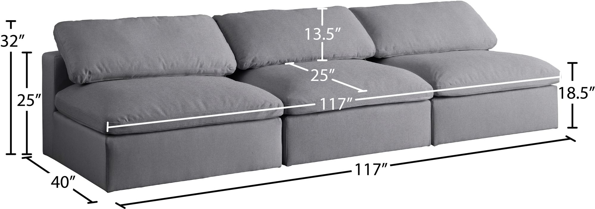 Serene 117" Linen Fabric Deluxe Comfort Modular Armless Sofa