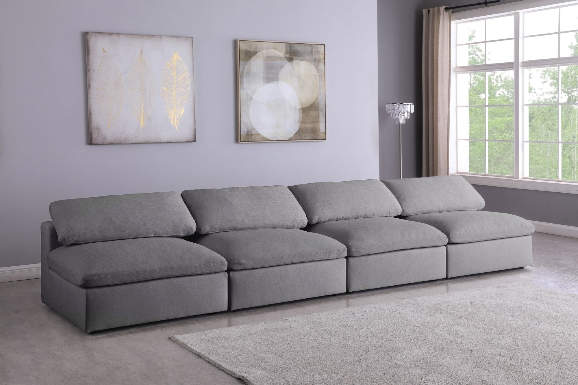 Serene 156" Linen Fabric Deluxe Comfort Modular Armless Sofa
