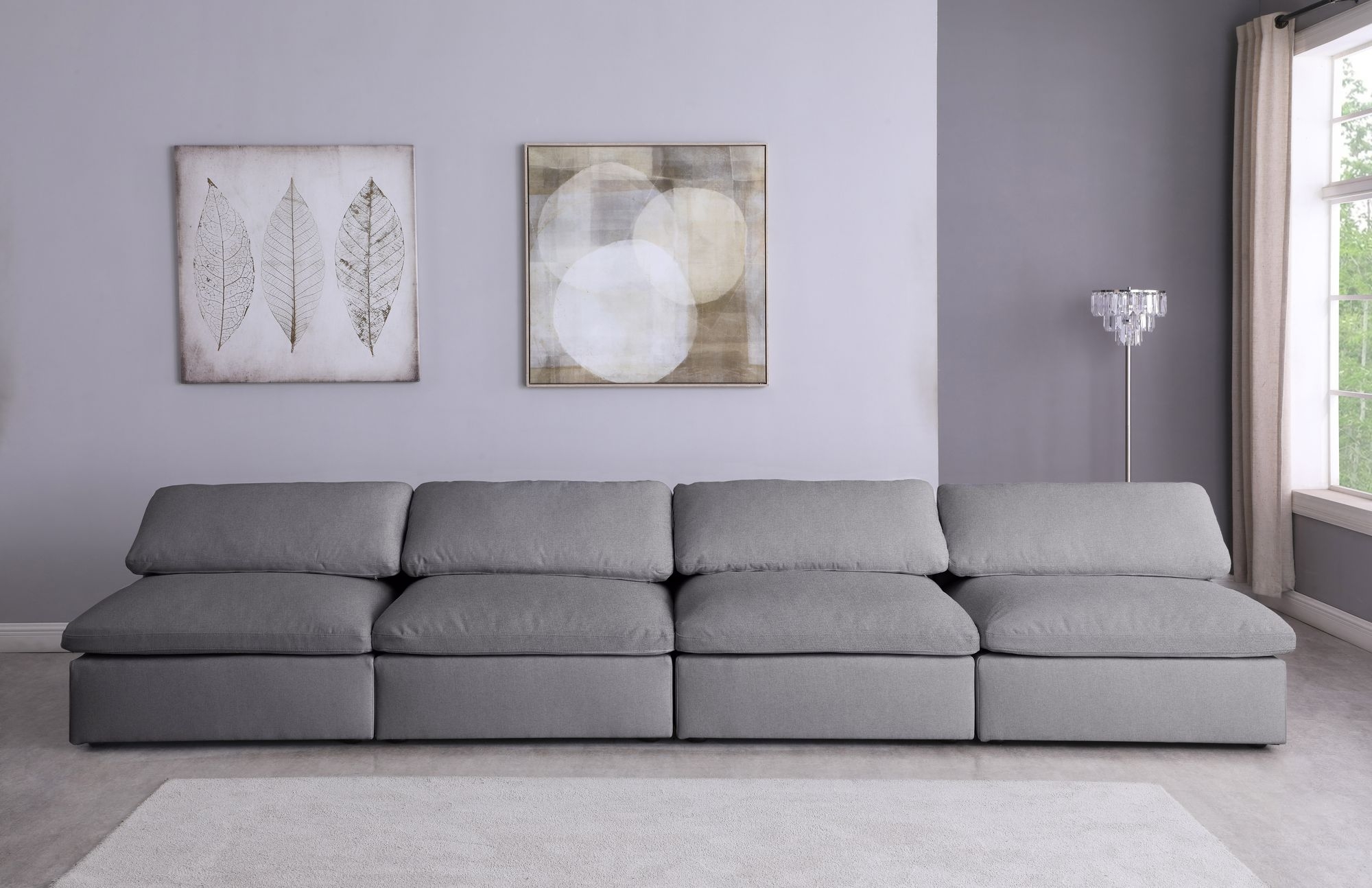 Serene 156" Linen Fabric Deluxe Comfort Modular Armless Sofa
