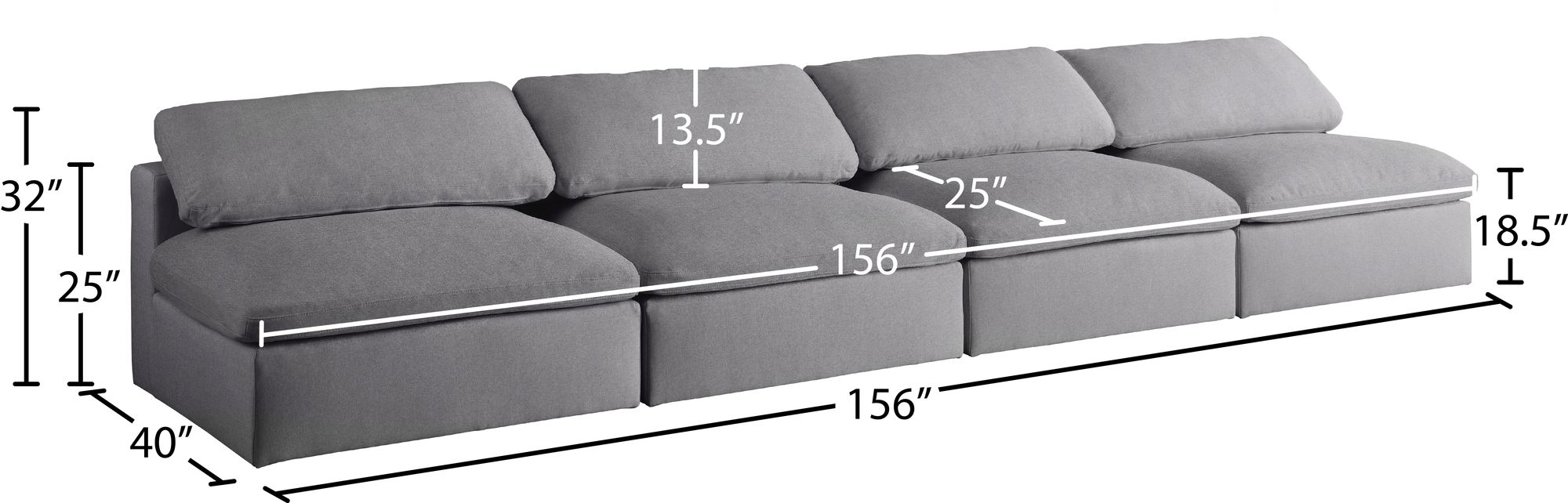 Serene 156" Linen Fabric Deluxe Comfort Modular Armless Sofa