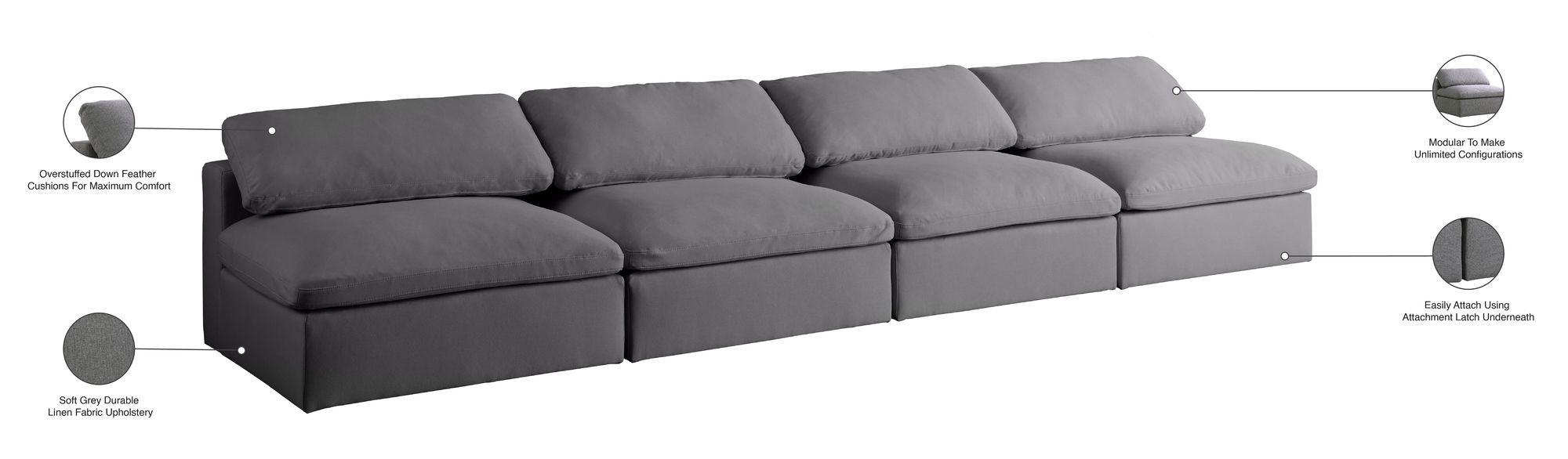 Serene 156" Linen Fabric Deluxe Comfort Modular Armless Sofa