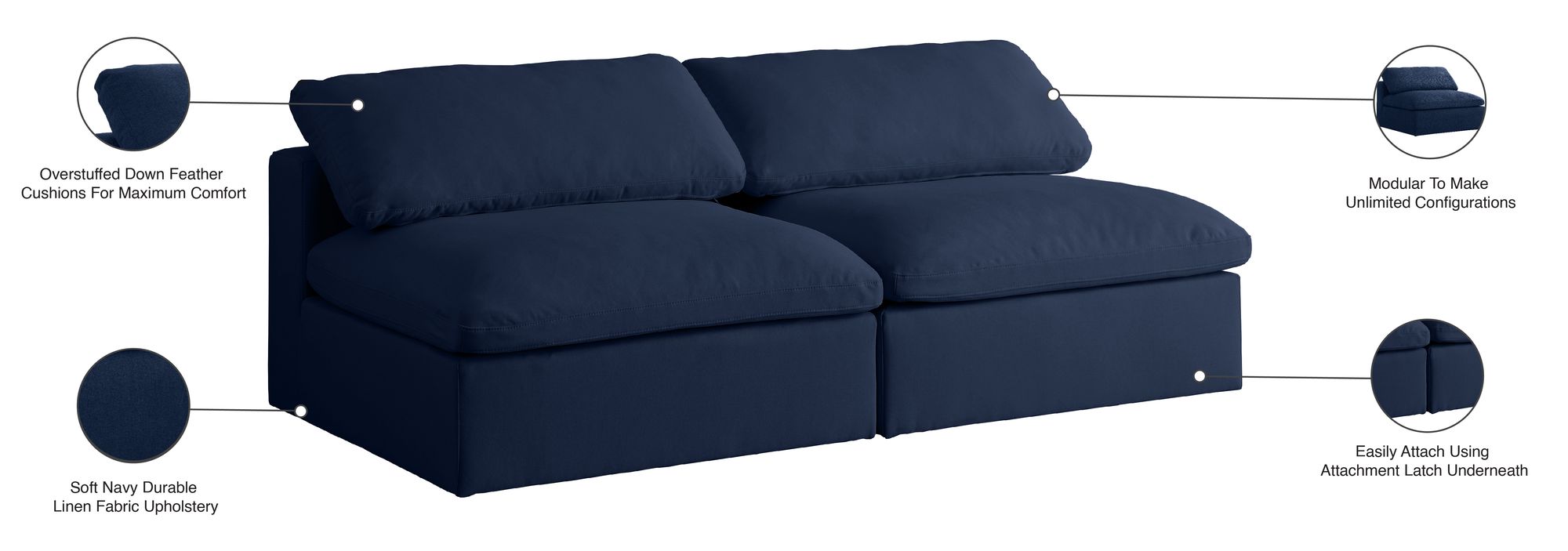 Serene 78" Linen Fabric Deluxe Comfort Modular Armless Sofa