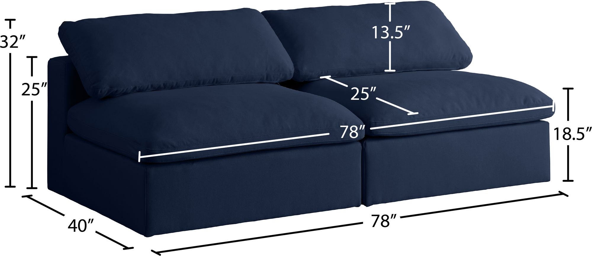 Serene 78" Linen Fabric Deluxe Comfort Modular Armless Sofa
