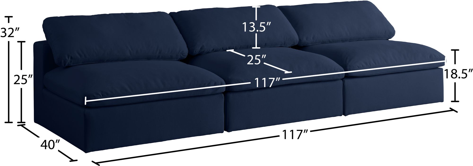 Serene 117" Linen Fabric Deluxe Comfort Modular Armless Sofa